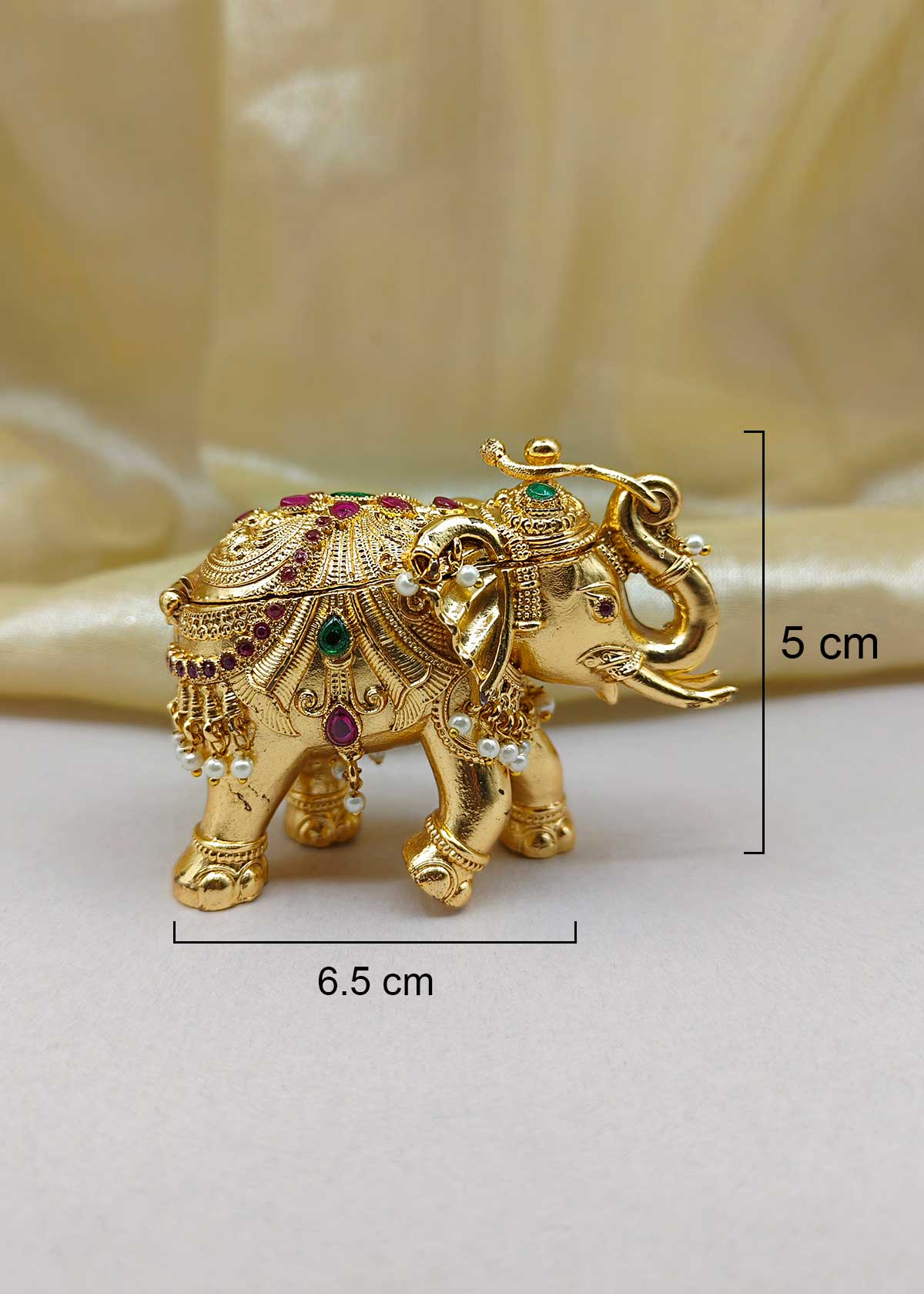 Royal Elephant Antique Gold Plated Kumkum Box / Sindoor Box