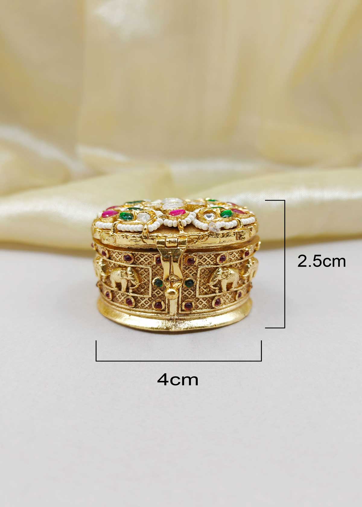 Antique Gold Plated Round Kumkum Box / Sindoor Box