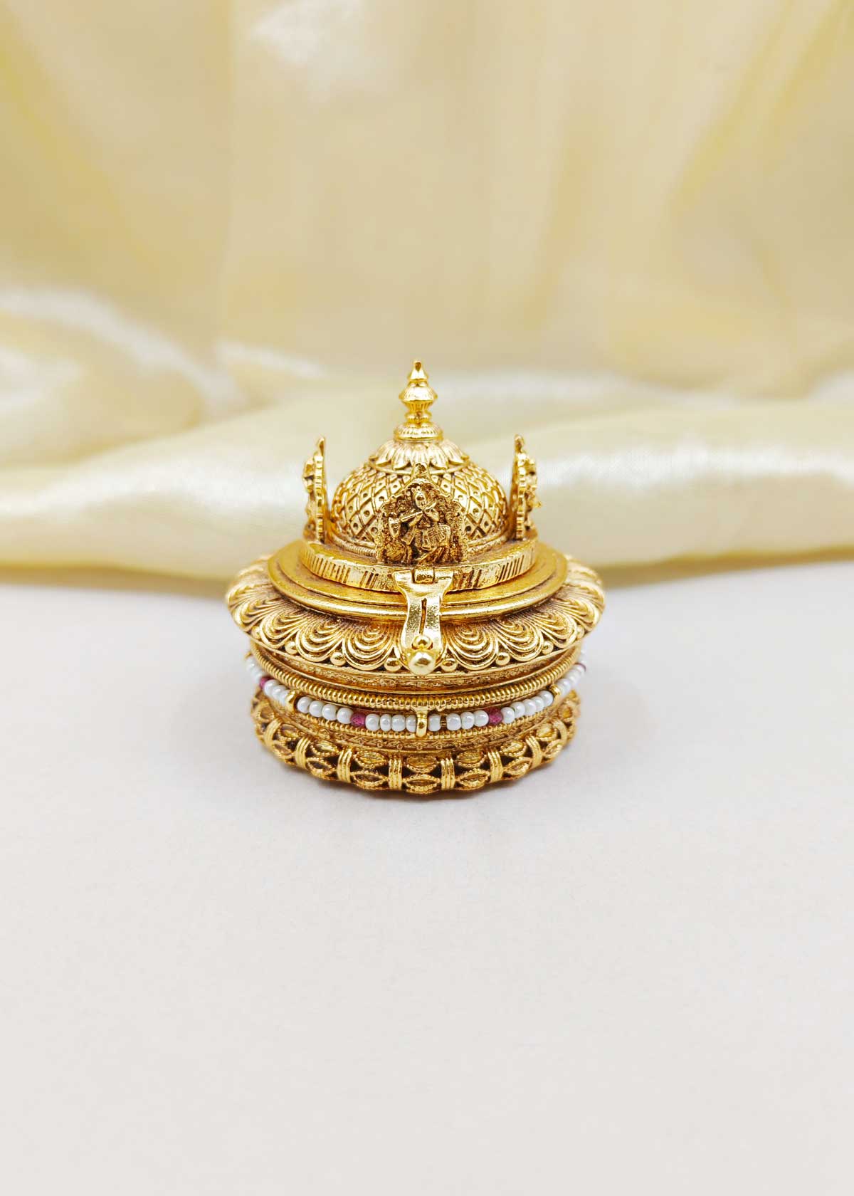 Antique Gold Temple Style Kumkum Box / Sindoor Box