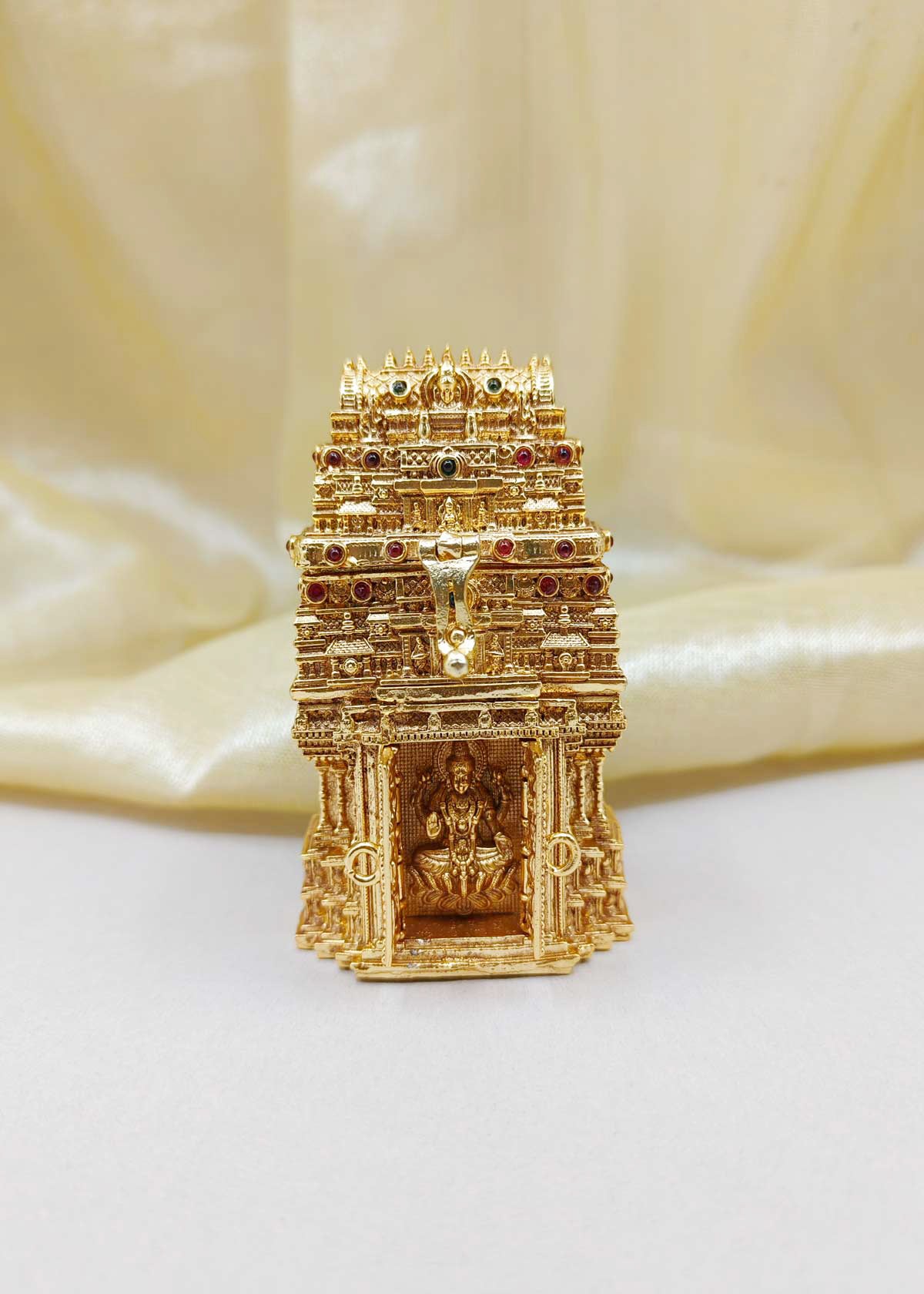 Temple Design Lakshmi Antique Gold Plated Kumkum Box / Sindoor Box