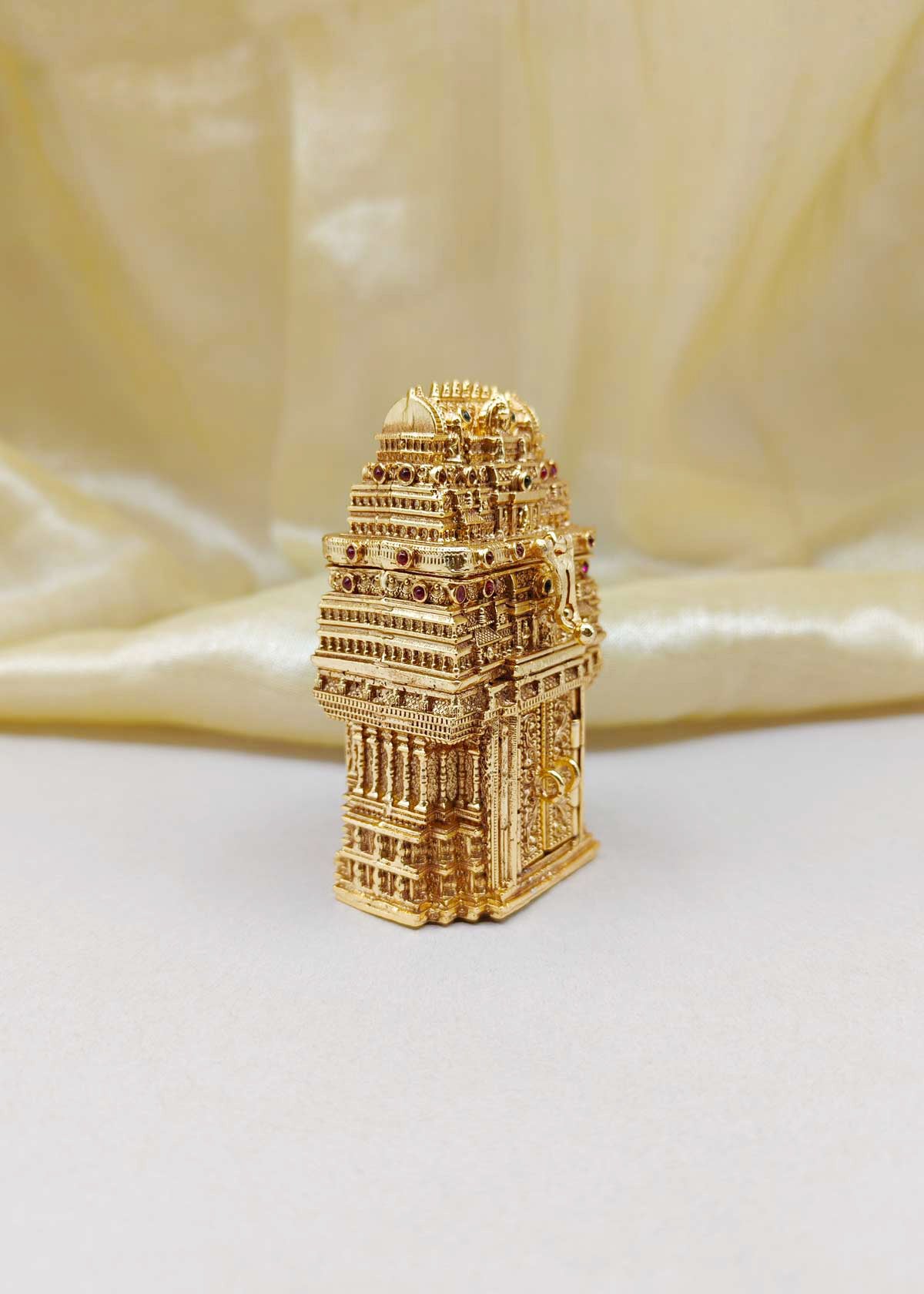 Temple Design Lakshmi Antique Gold Plated Kumkum Box / Sindoor Box