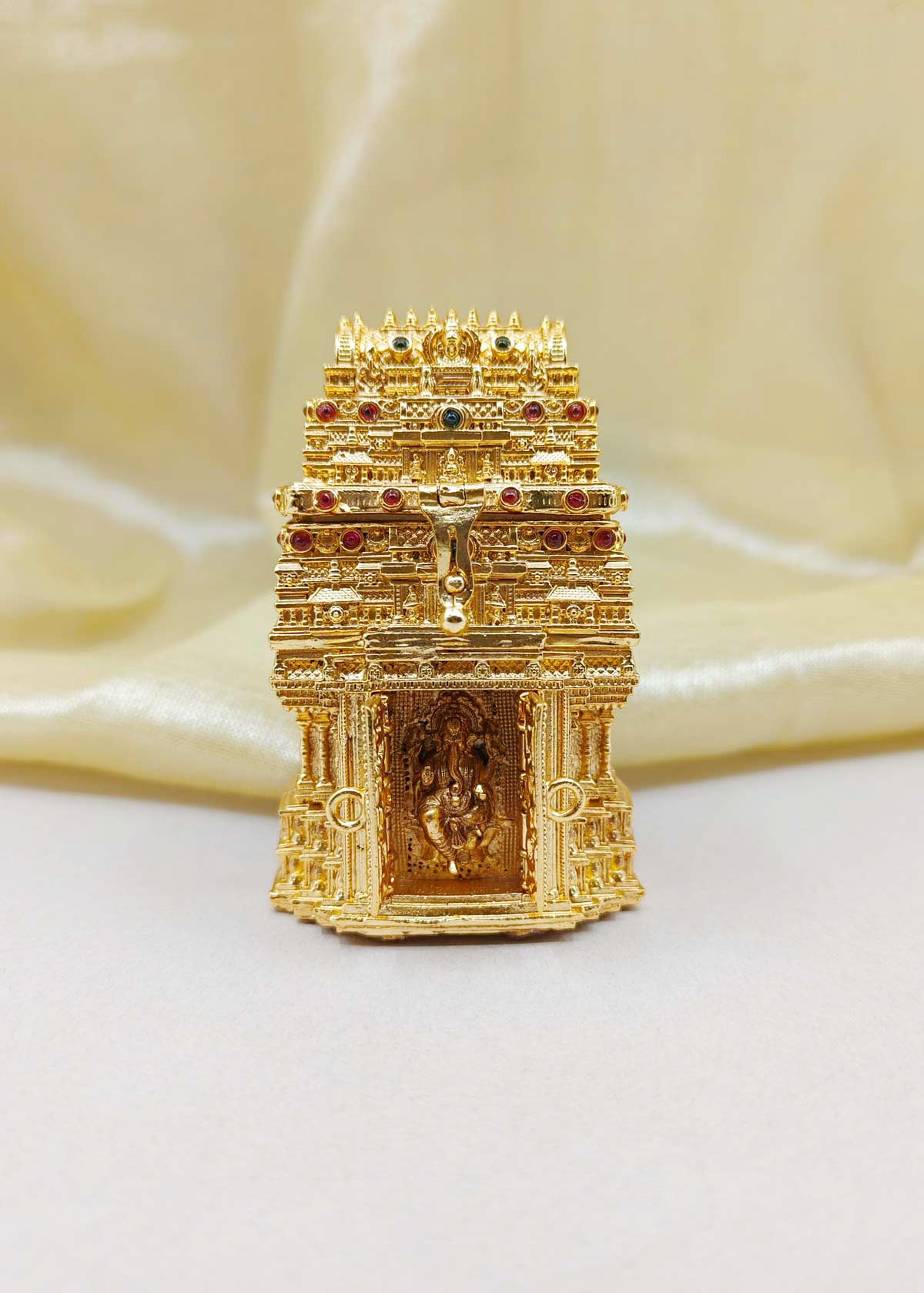 Temple Design Ganesha Antique Gold Plated Kumkum Box / Sindoor Box