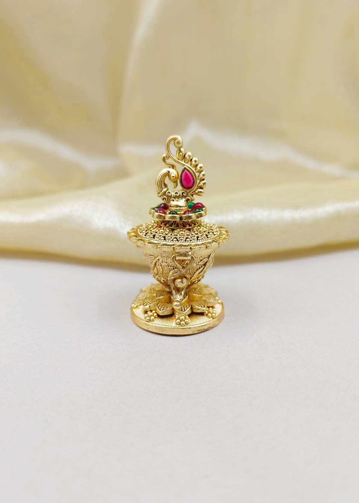 Peacock Style Antique Gold Plated Kumkum Box / Sindoor Box