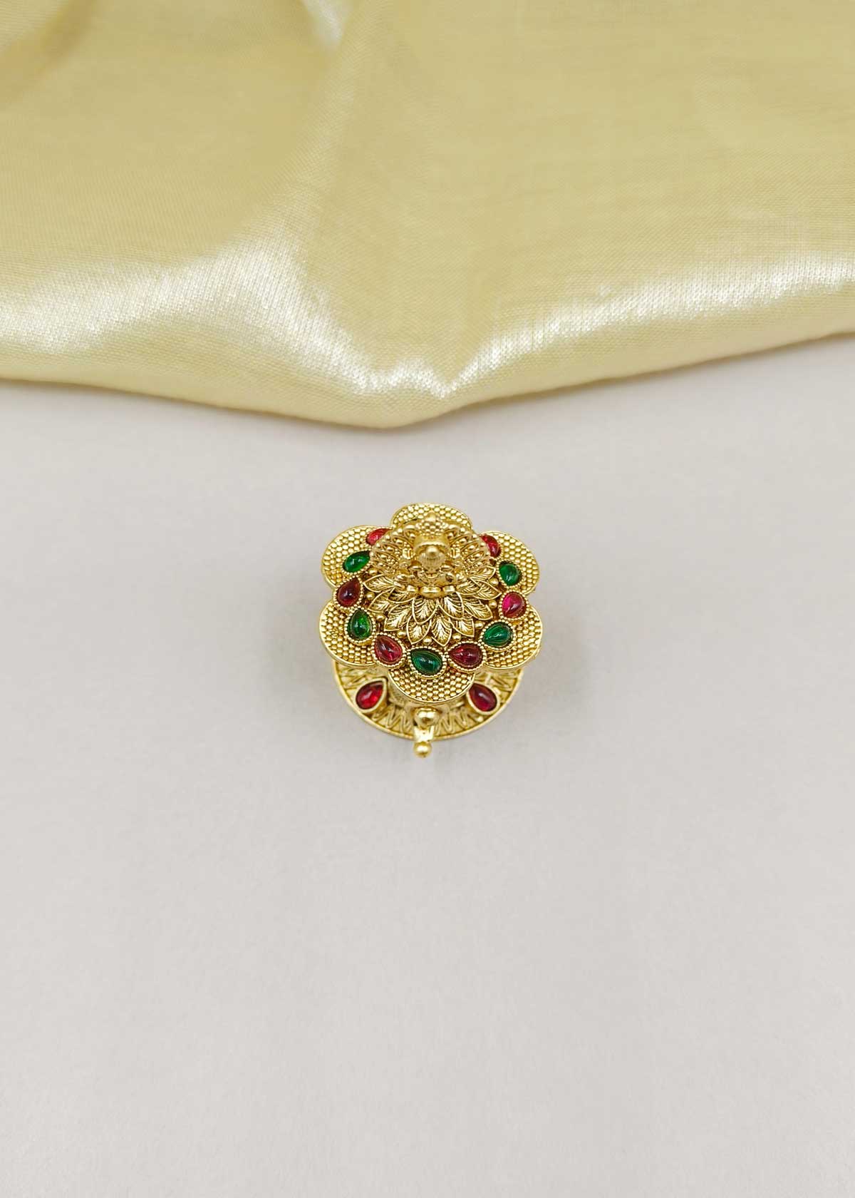 Lamp Style Goddess Lakshmi Antique Gold Plated Traditional Kumkum Box / Sindoor Box