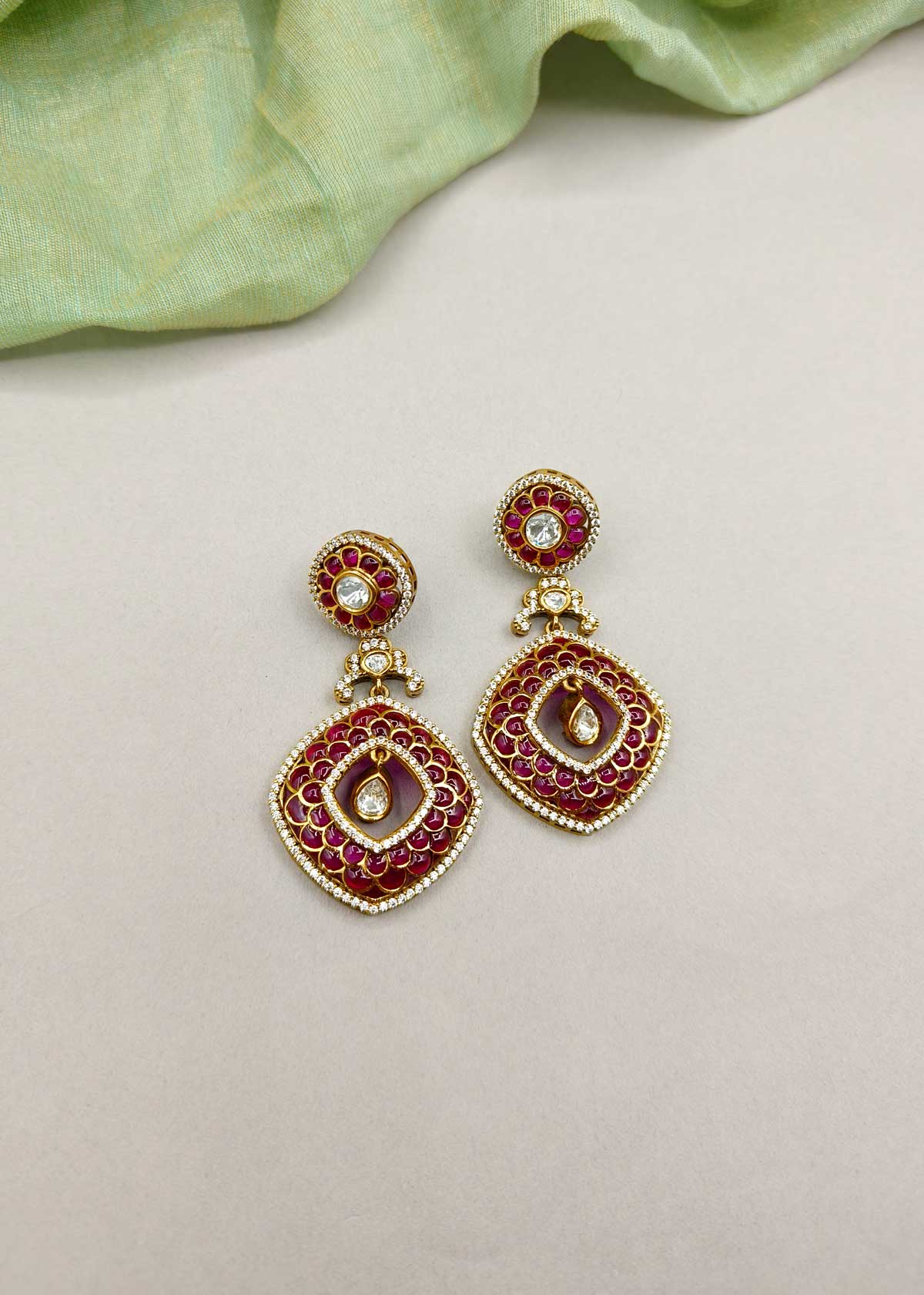 Vibrant Kundan With Cubic Zircon Stone Antique Gold Hanging Long Earrings For Women