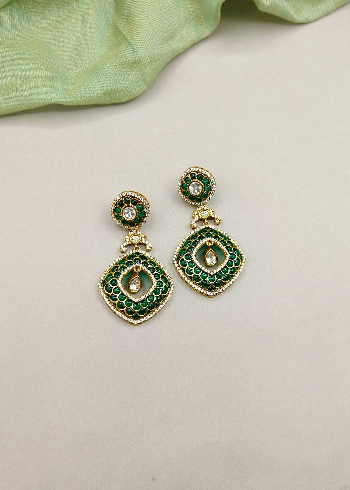 Vibrant Kundan With Cubic Zircon Stone Antique Gold Hanging Long Earrings For Women