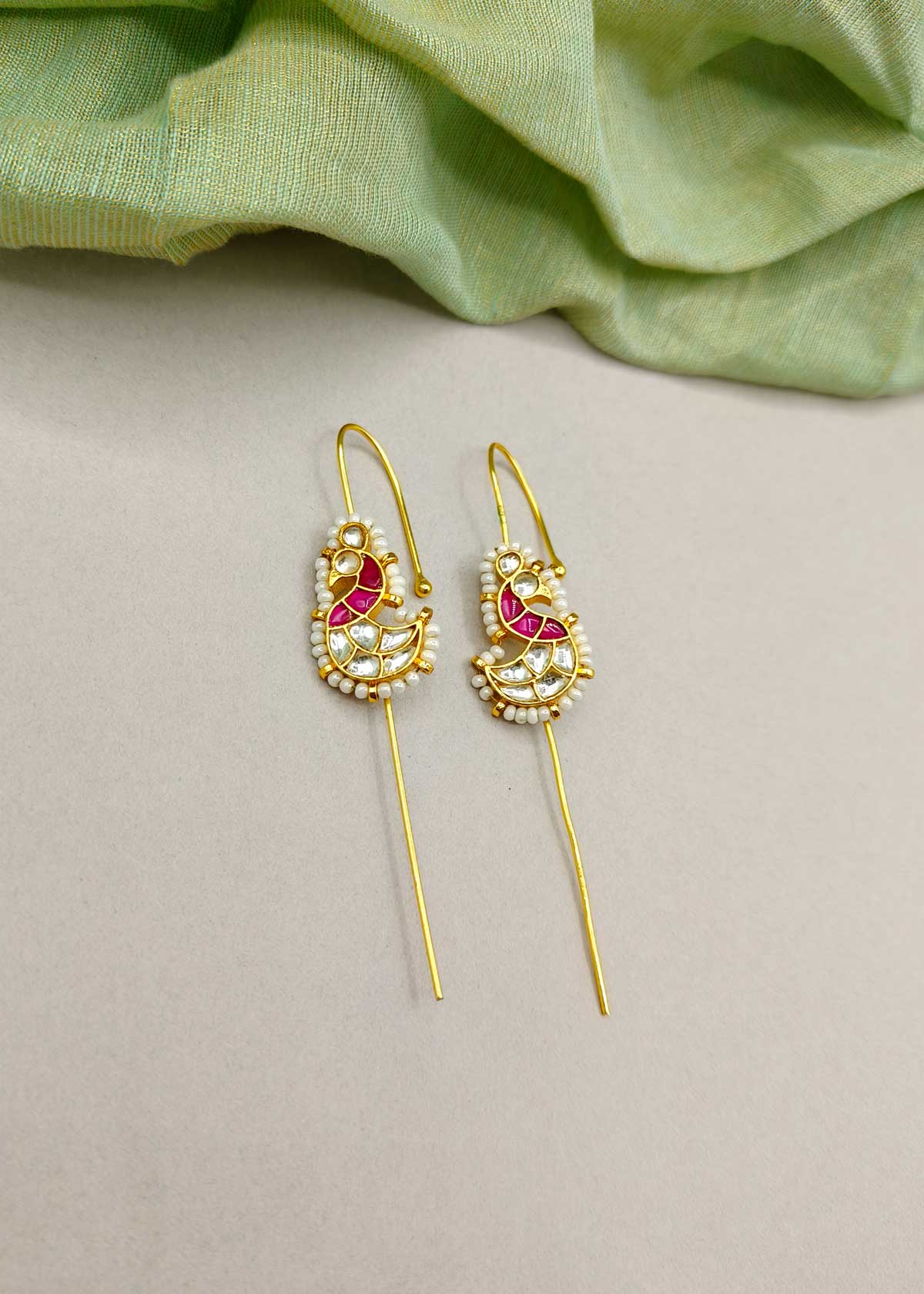 Traditional Maharashtrian Koli Peacock Style Kundan Pearl Thauja Earrings For Women