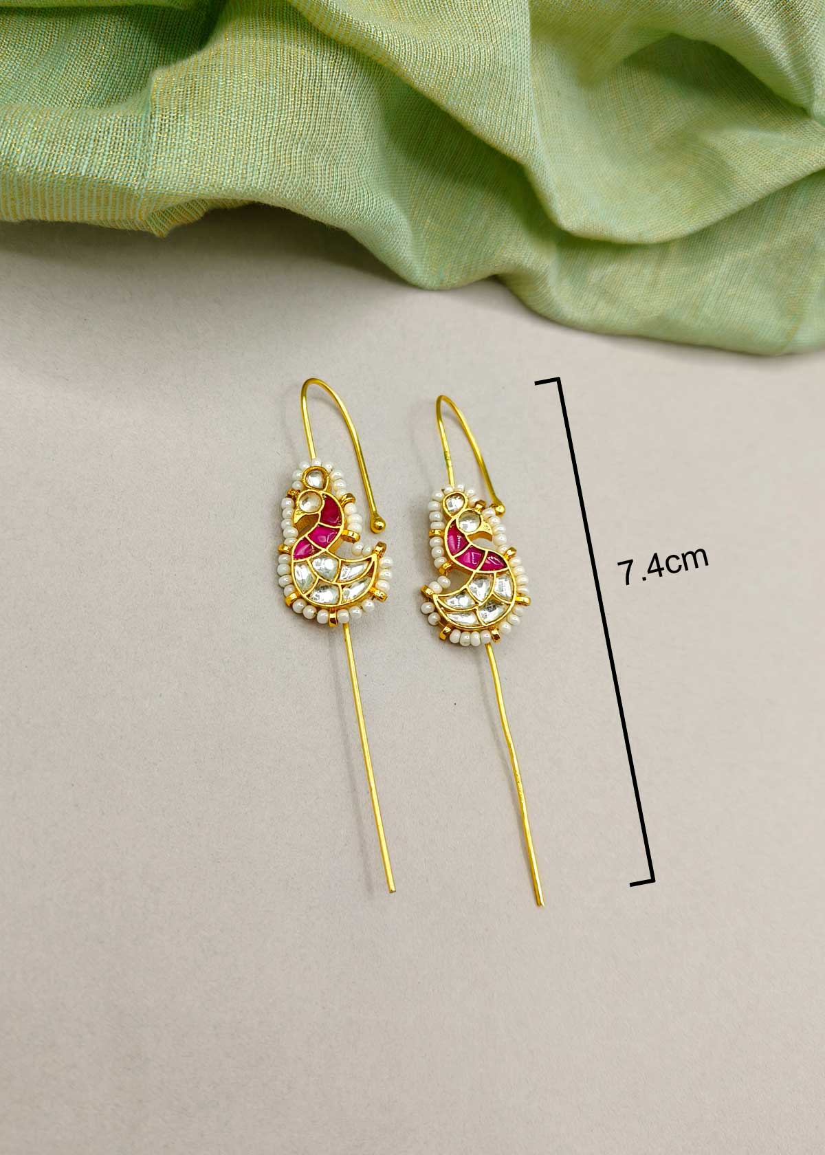 Traditional Maharashtrian Koli Peacock Style Kundan Pearl Thauja Earrings For Women