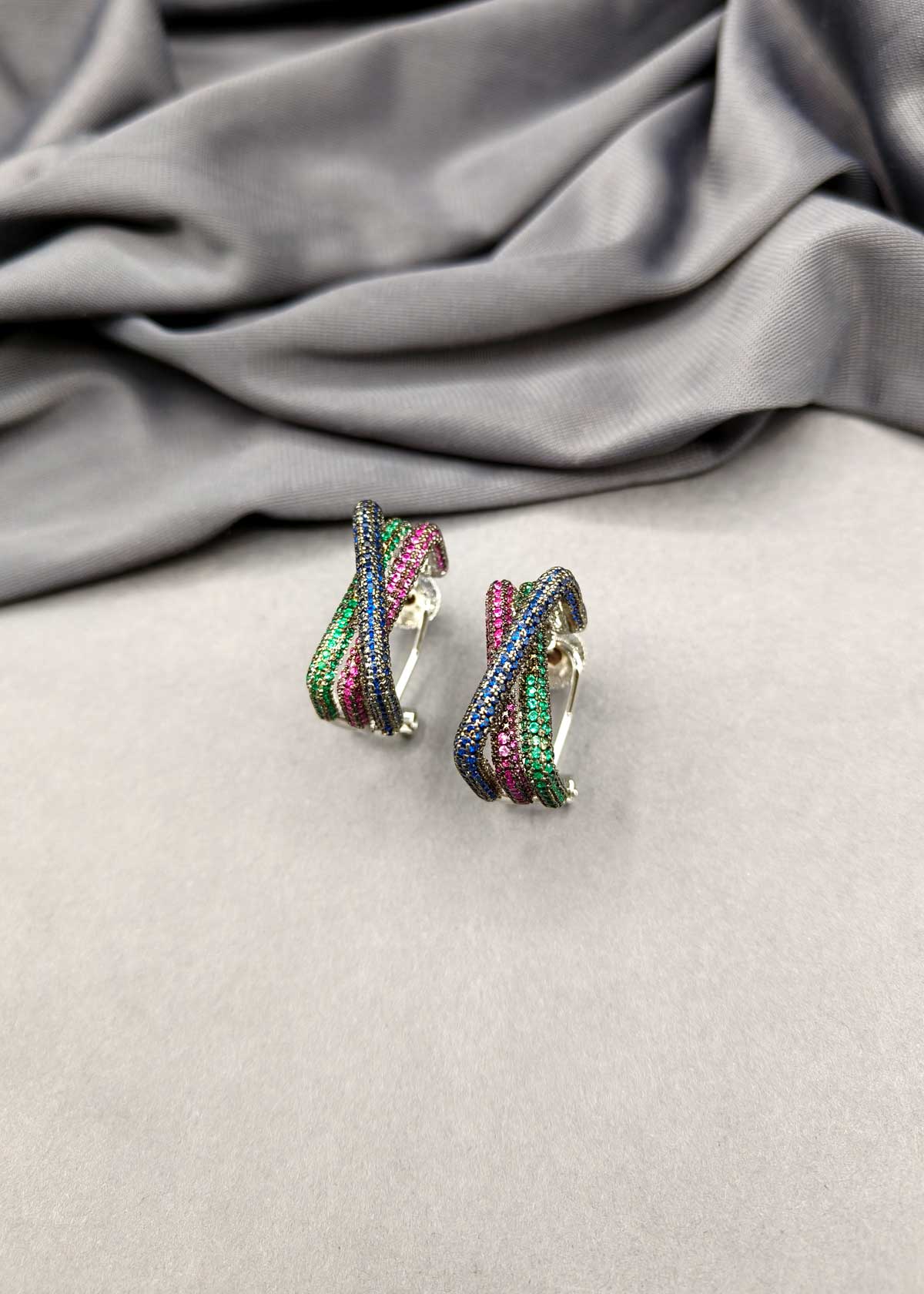 Criss Cross Pattern Multi Color Cubic Zircon Hoop Style Earring For Women