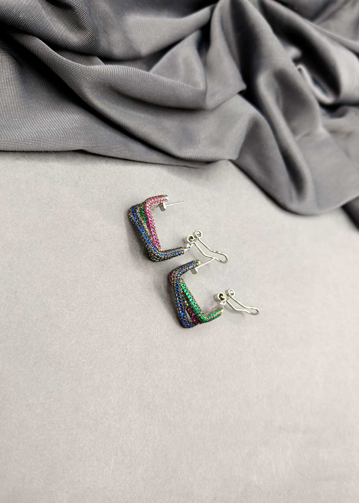Criss Cross Pattern Multi Color Cubic Zircon Hoop Style Earring For Women