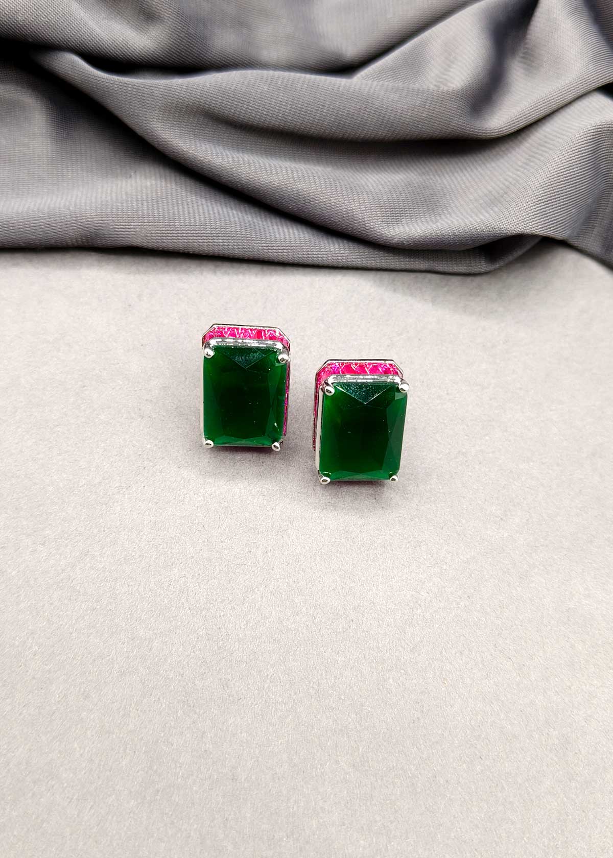 Bold Dual Tone Rectangular Cubic Zircon Stud Earring For Women