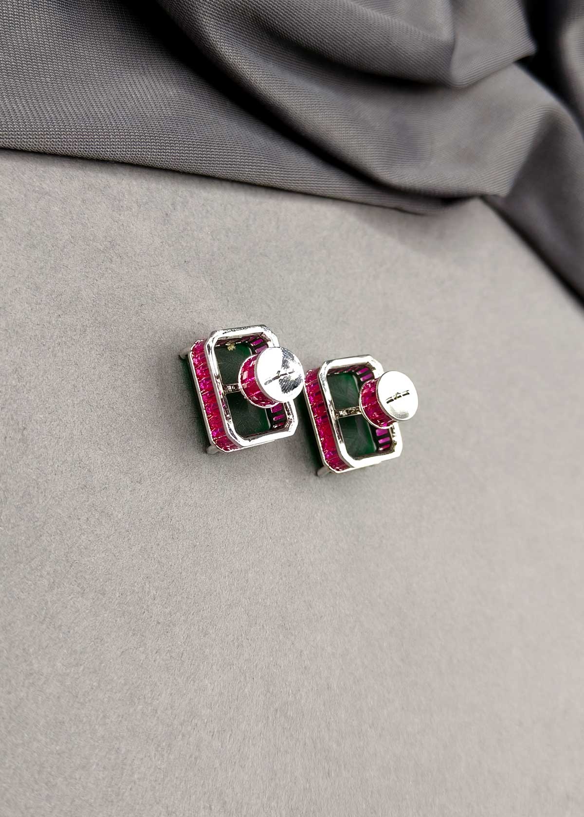 Bold Dual Tone Rectangular Cubic Zircon Stud Earring For Women