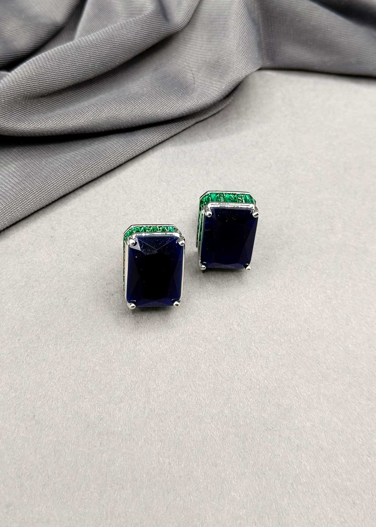 Bold Dual Tone Rectangular Cubic Zircon Stud Earring For Women