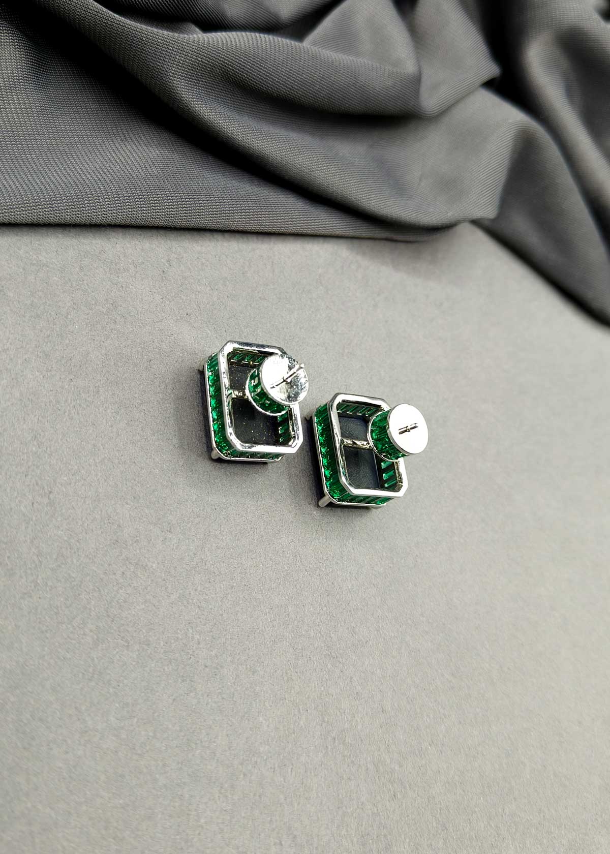 Bold Dual Tone Rectangular Cubic Zircon Stud Earring For Women