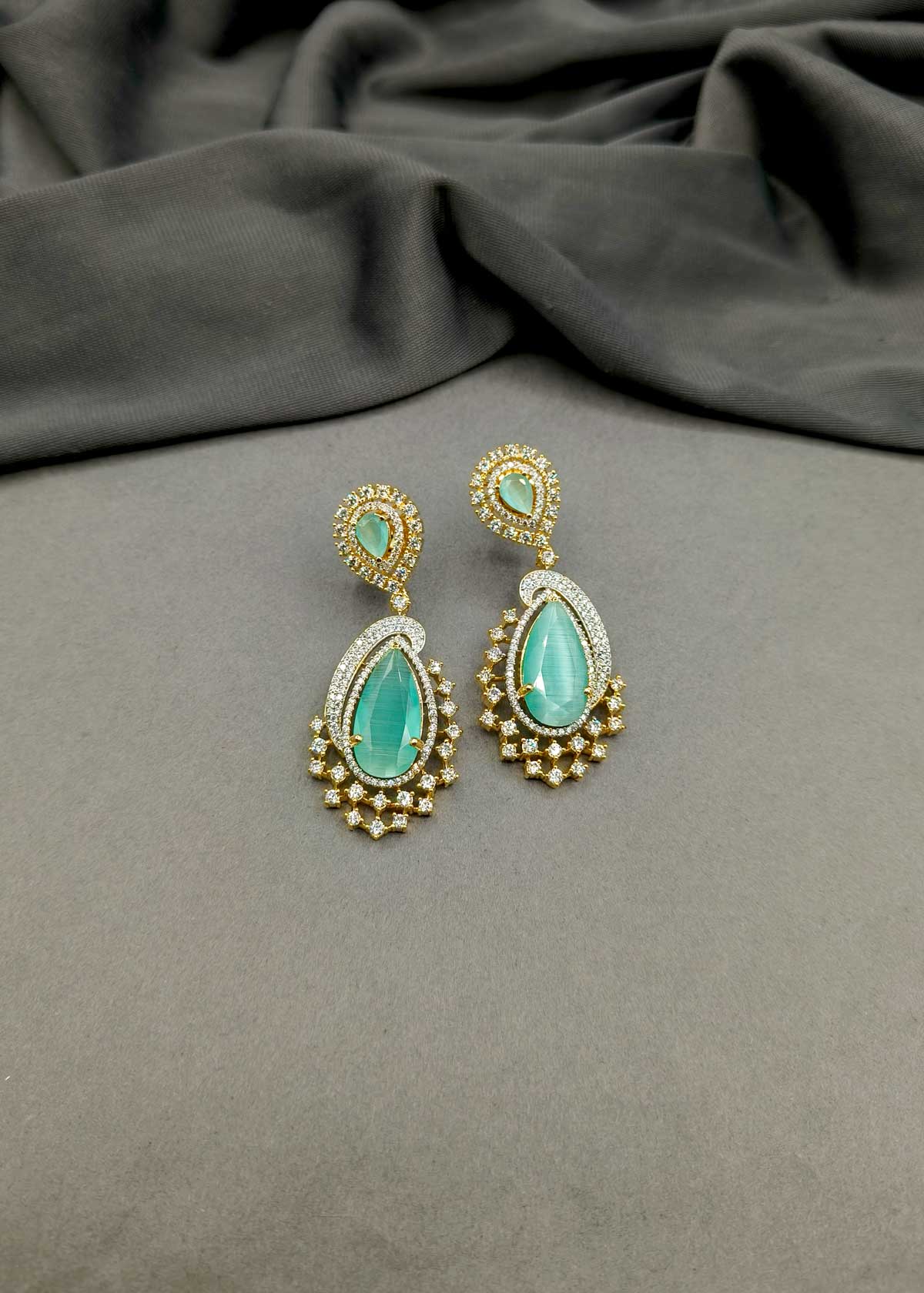 Dramatic Drop Cubic Zircon Gold Silver Plated Hanging Earrings For Women