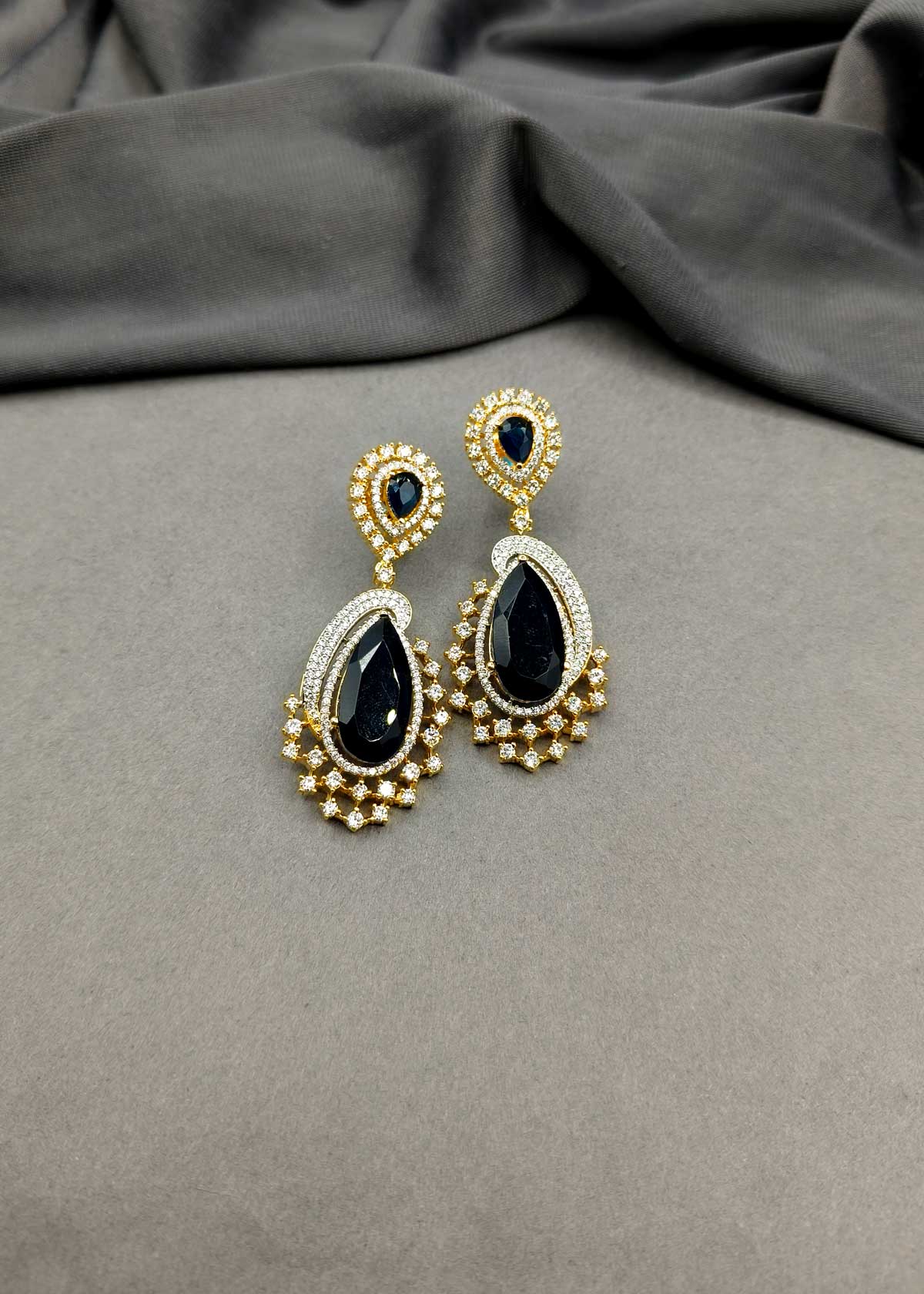 Dramatic Drop Cubic Zircon Gold Silver Plated Hanging Earrings For Women