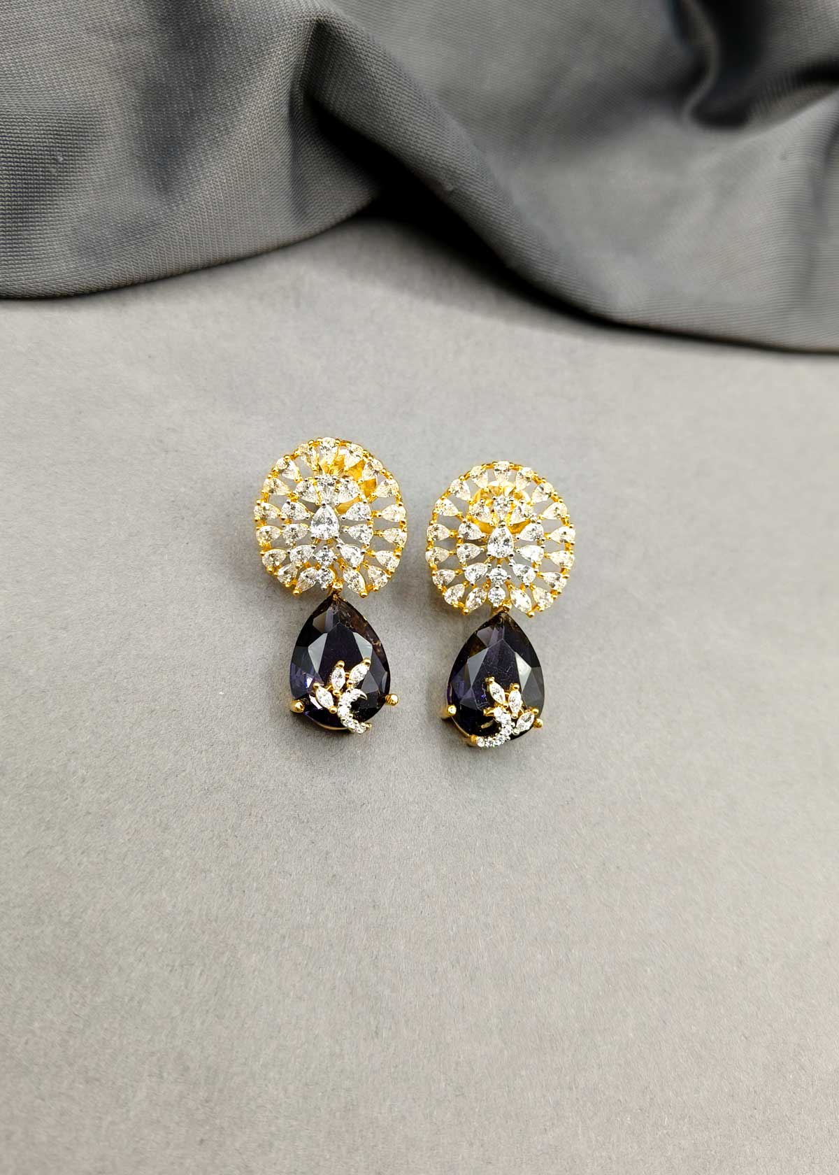 Radiant Floral Drop Style Gold Silver Plated Cubic Zircon Earring For Women