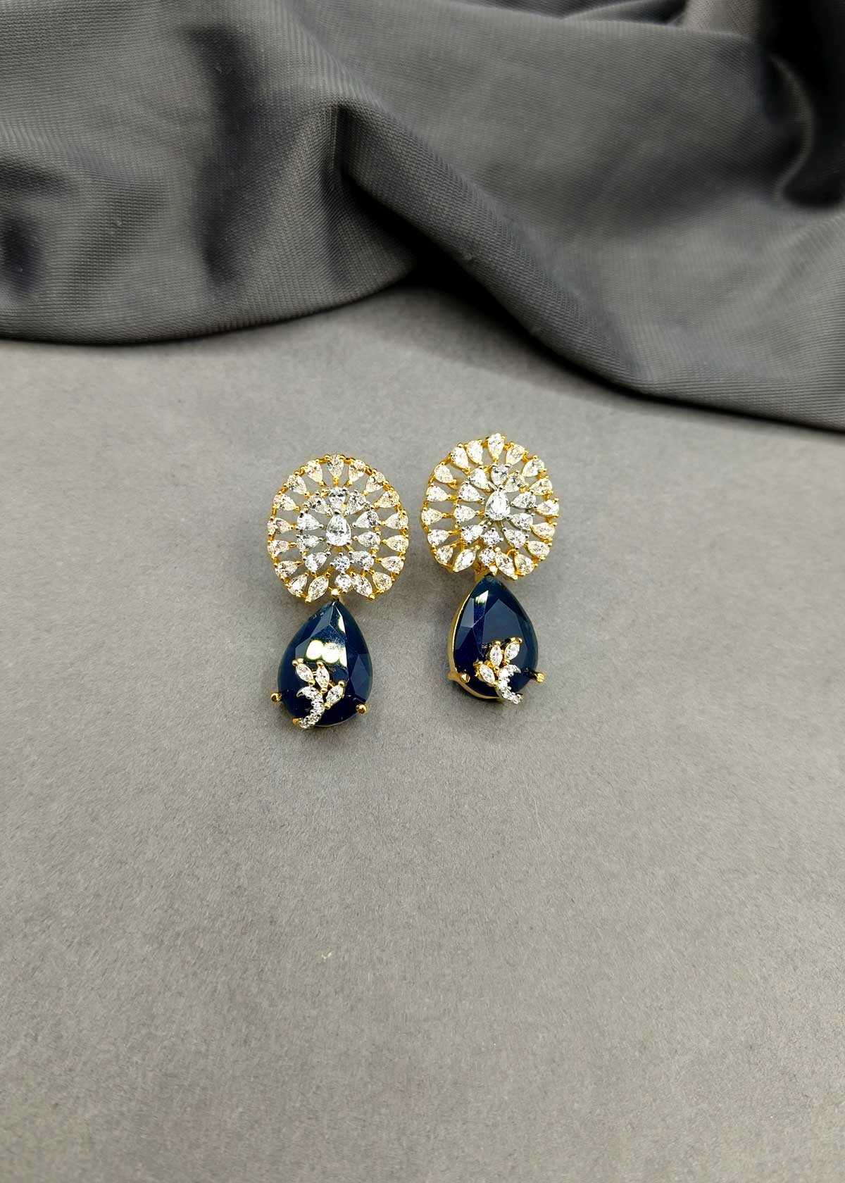 Radiant Floral Drop Style Gold Silver Plated Cubic Zircon Earring For Women
