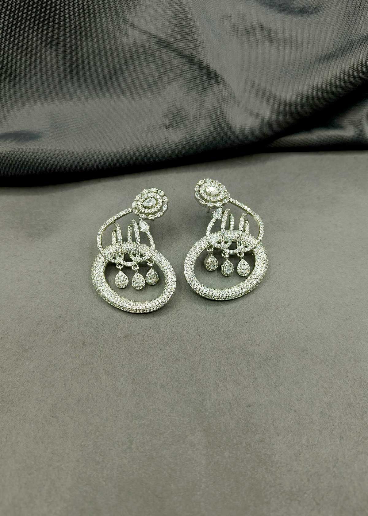 Swirling Floral Inspired Cubic Zircon Gold Silver Plated Hanging Earring For Women