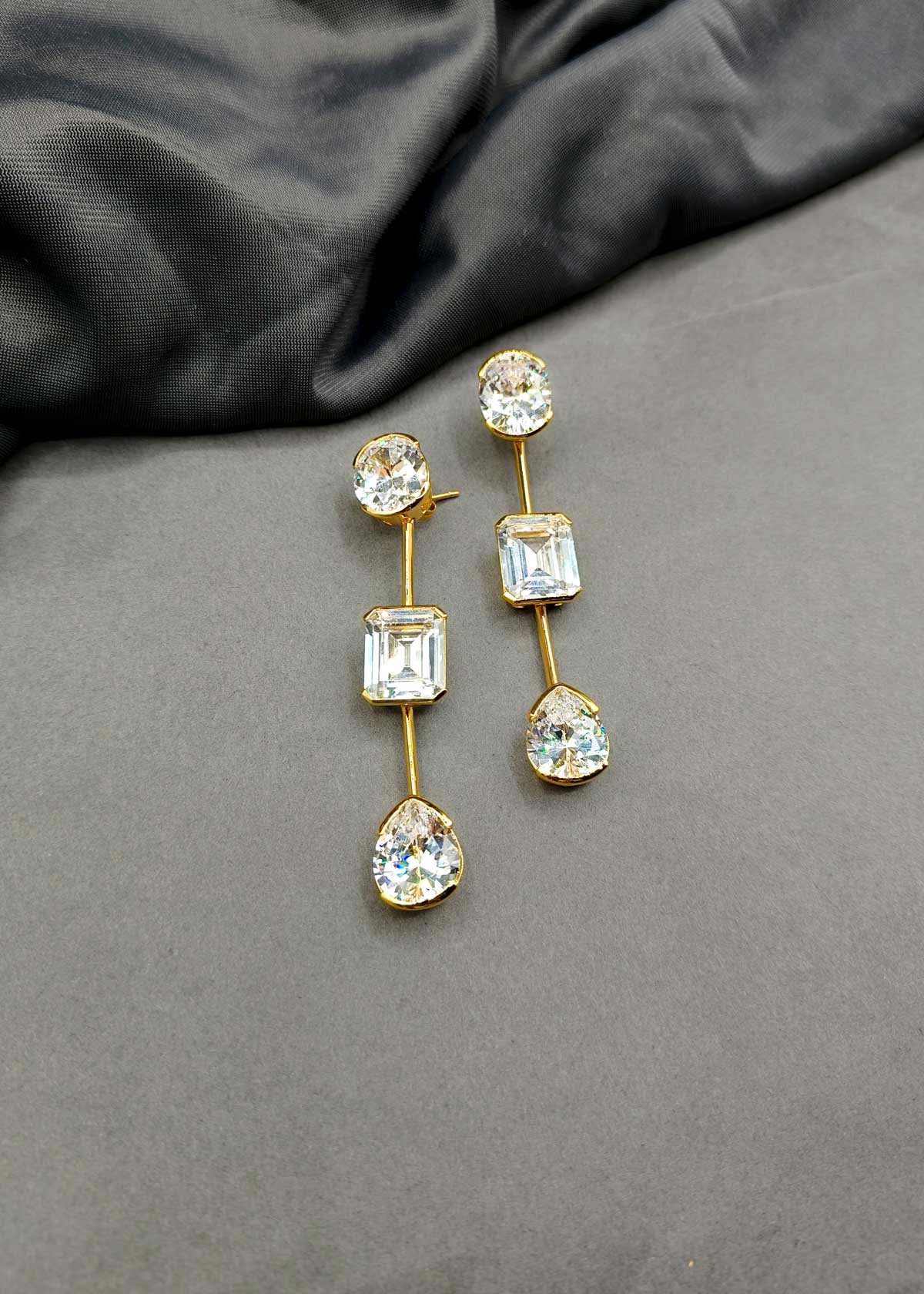 Linear Cubic Zircon Gold Silver Plated Long Earring For Women