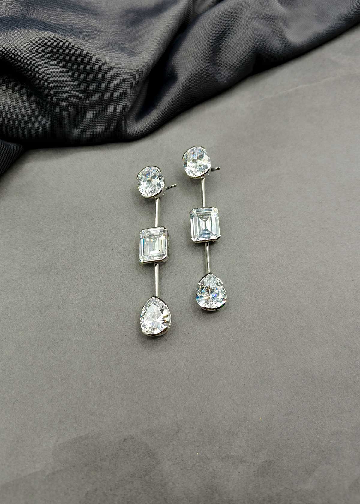 Linear Cubic Zircon Gold Silver Plated Long Earring For Women