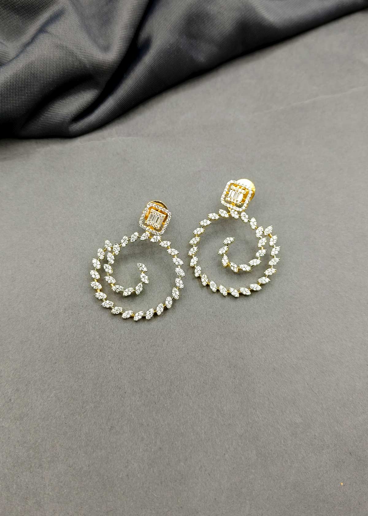 Spiral Gold Silver Plated Cubic Zircon Hanging  Earring For Women