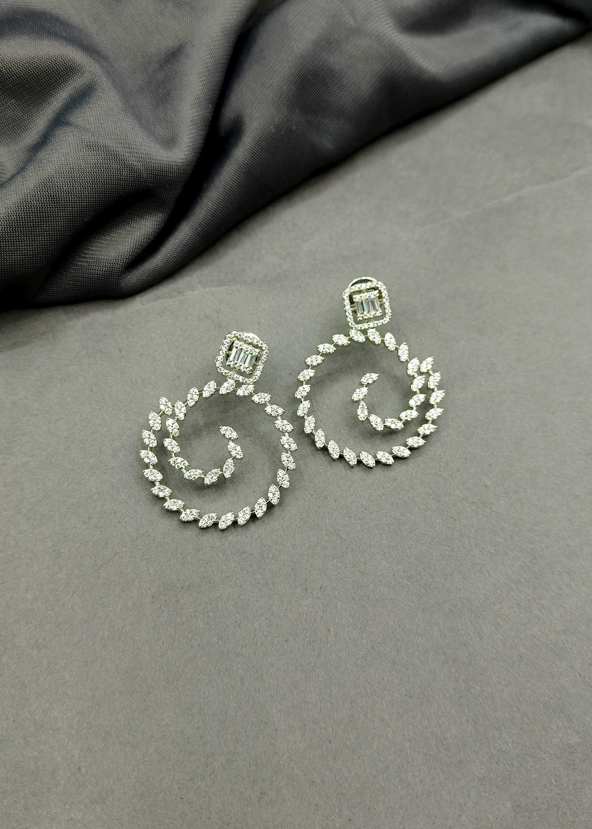 Spiral Gold Silver Plated Cubic Zircon Hanging  Earring For Women
