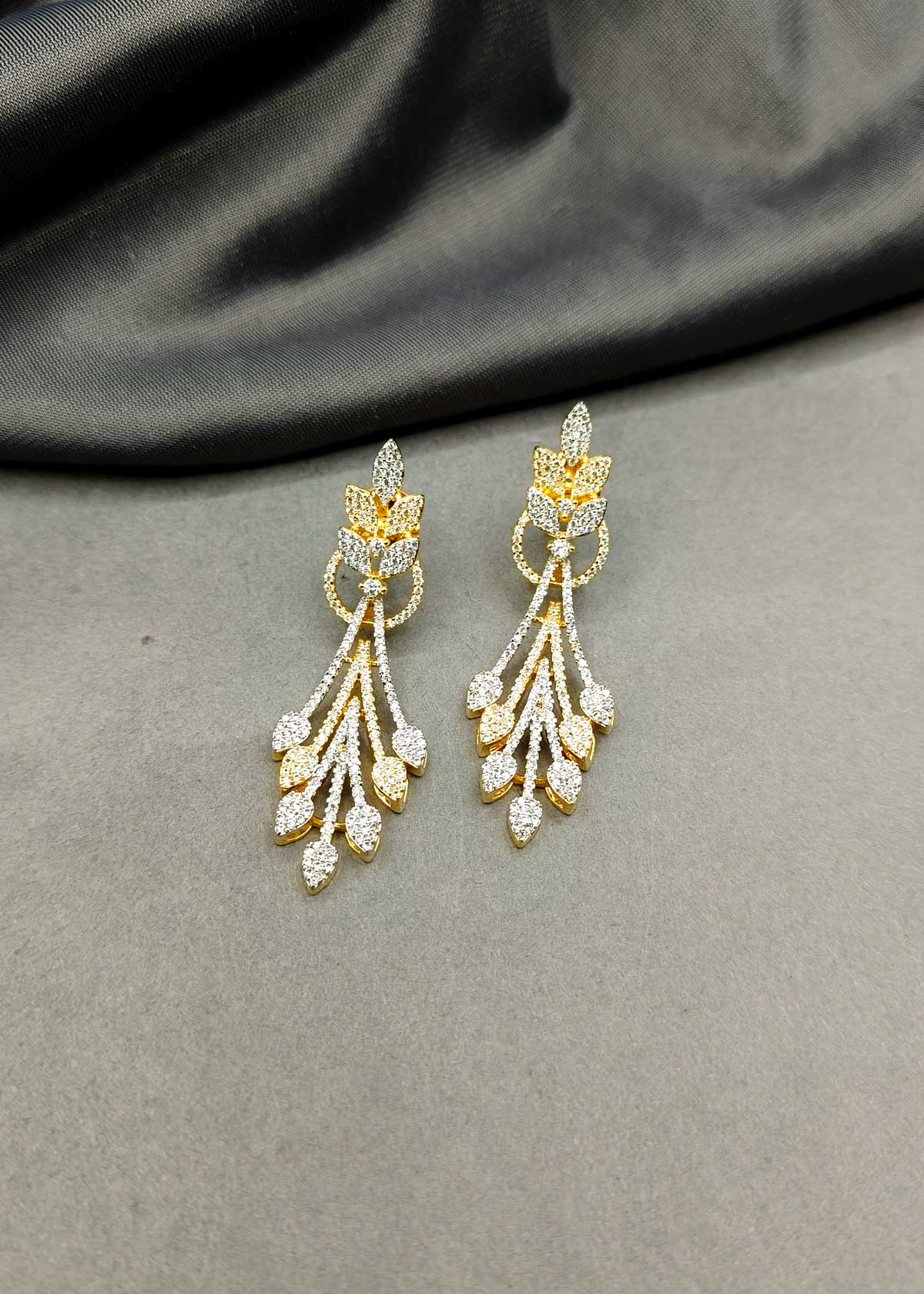 Delicate Floral Marquise Cubic Zircon Gold Silver Plated Hanging Earring For Women