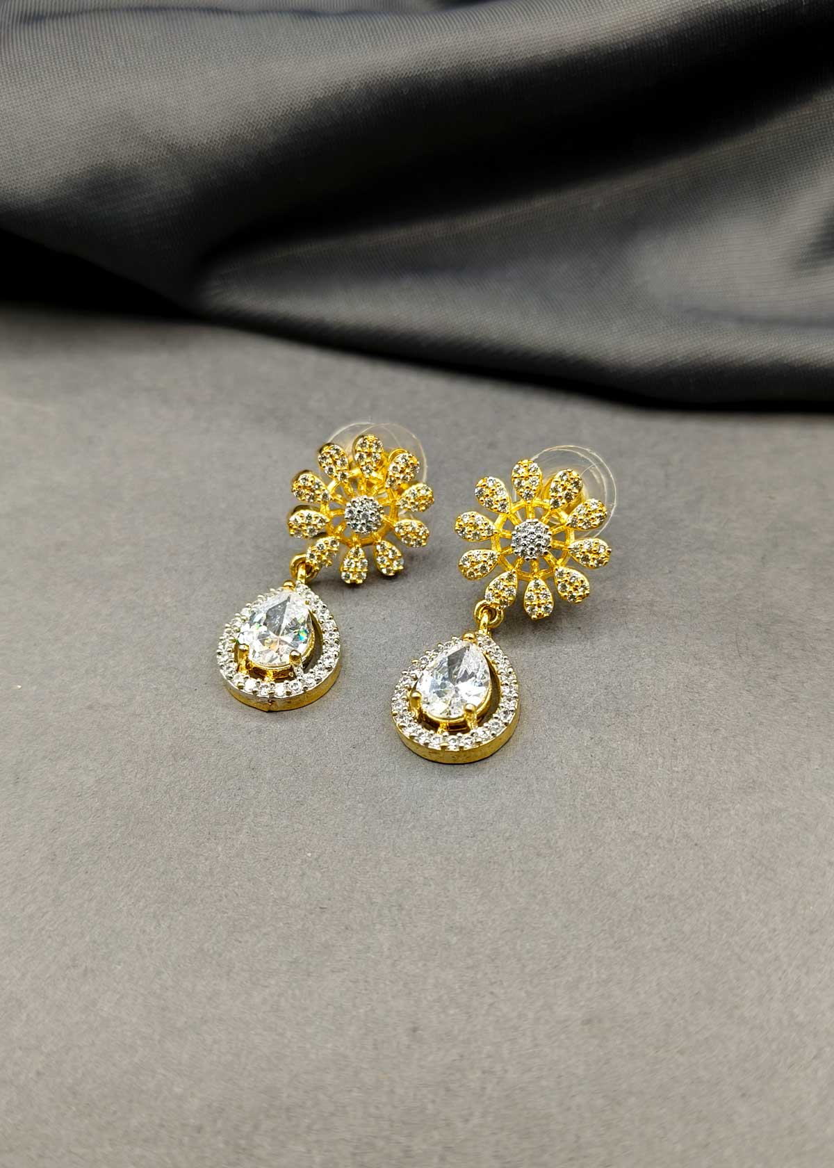 Dazzling Drop Cubic Zircon Gold Silver Plated Hanging Earring For Women