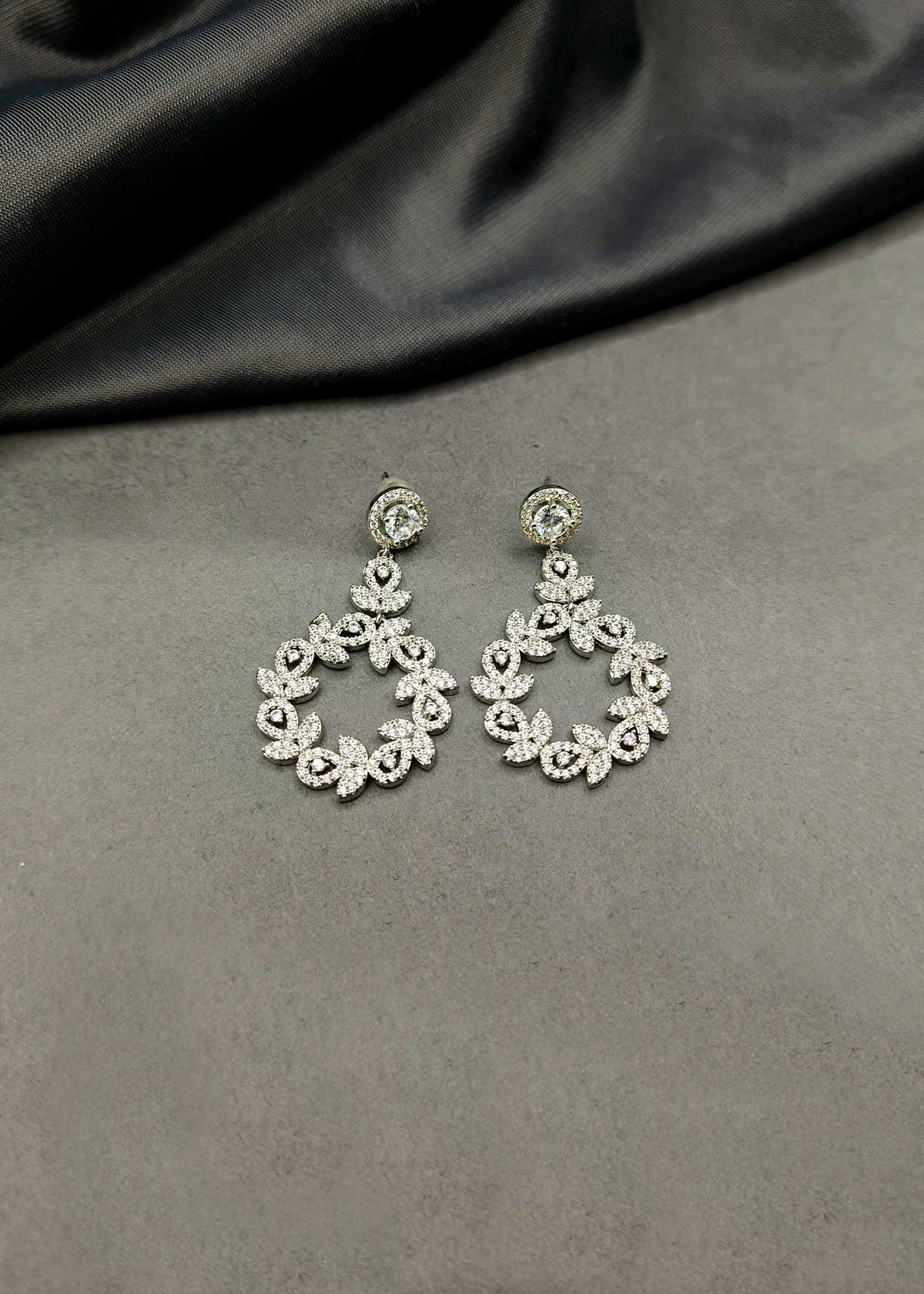 Floral Hoop Drop Cubic Zircon Gold Plated Hanging Earring For Women