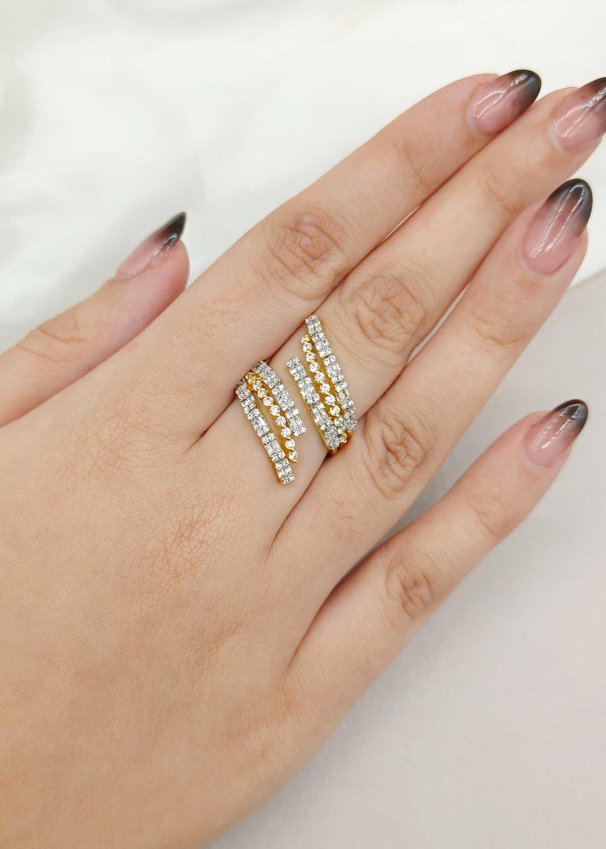 Modern Wrap Style Gold Silver Plated Cubic Zircon Adjustable Finger Ring For Women