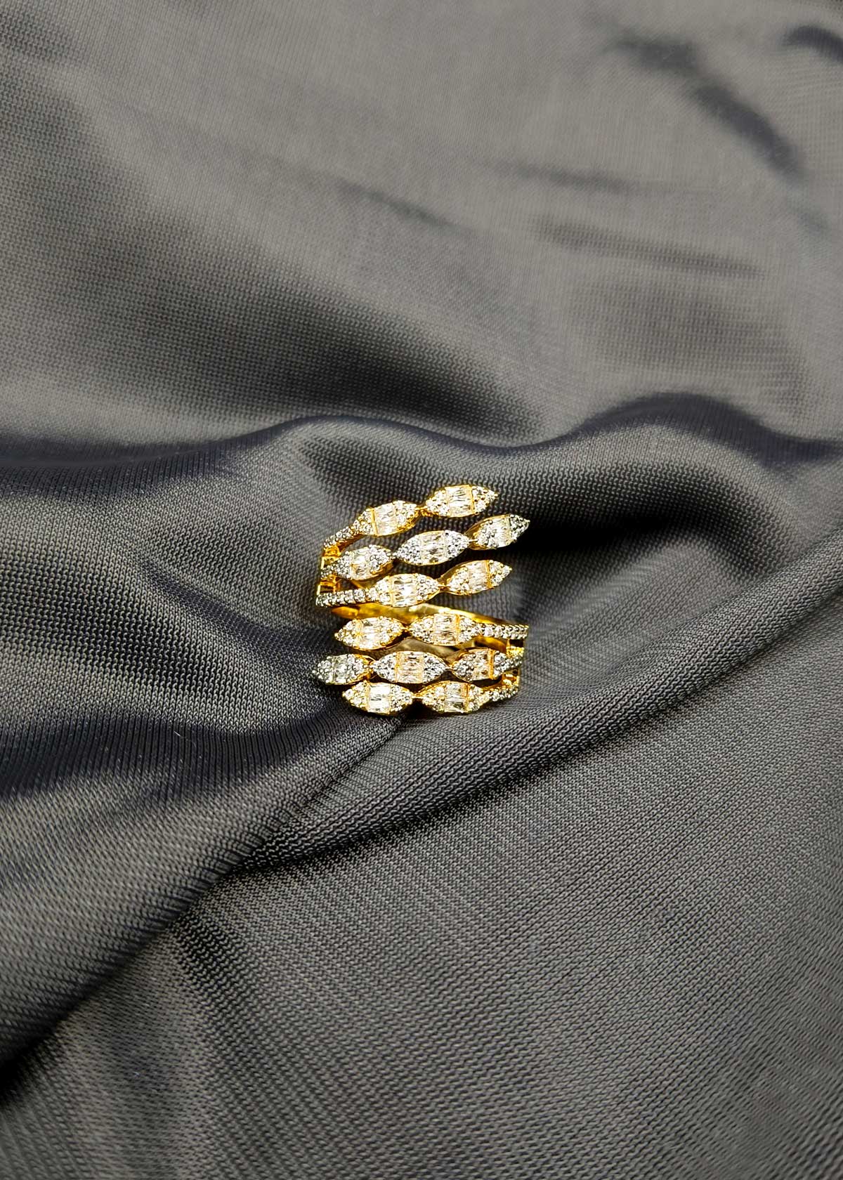 Luminous Leaf Wrap Style Gold Silver Plated Cubic Zircon Adjustable Finger Ring For Women