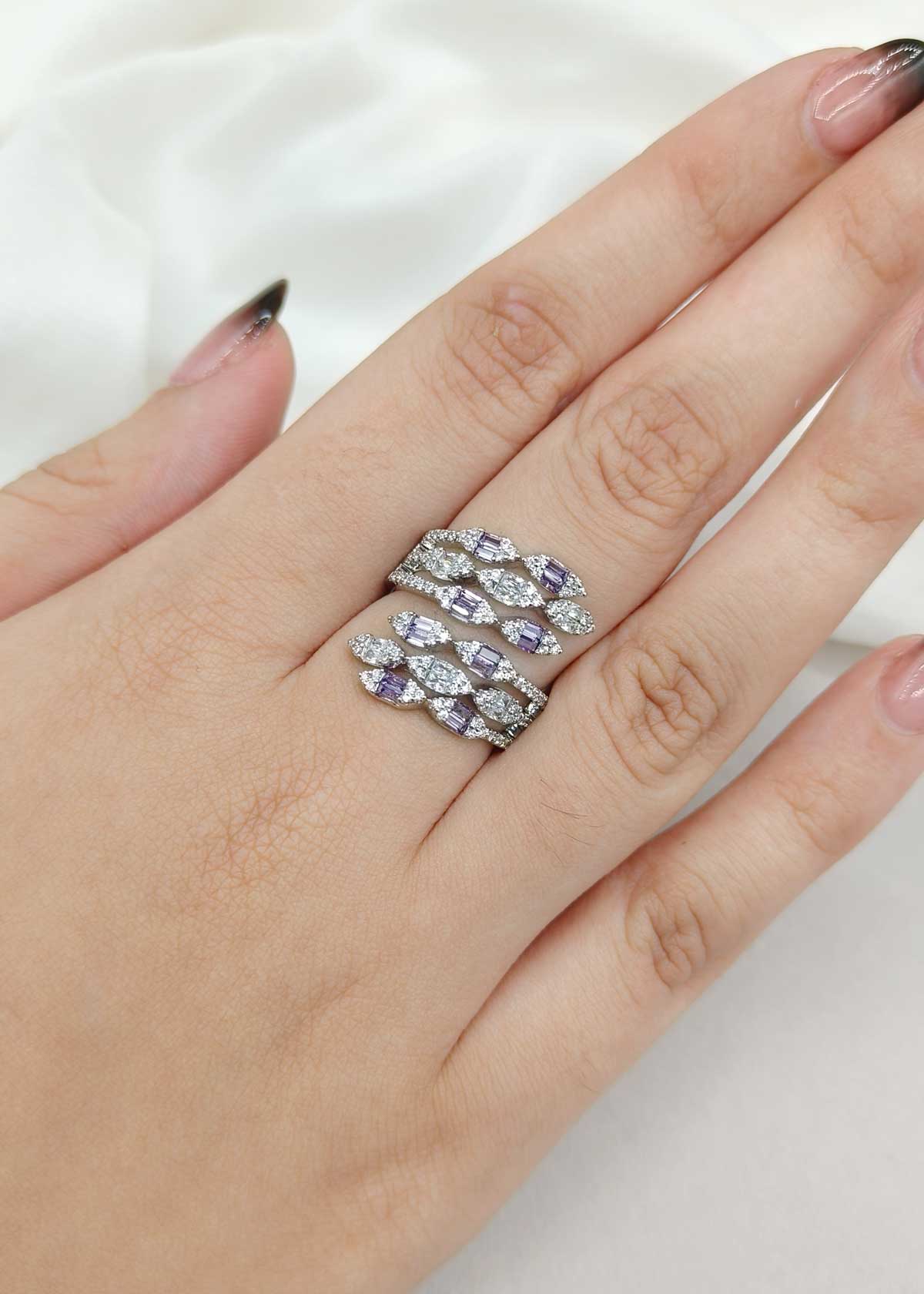 Luminous Leaf Wrap Style Gold Silver Plated Cubic Zircon Adjustable Finger Ring For Women