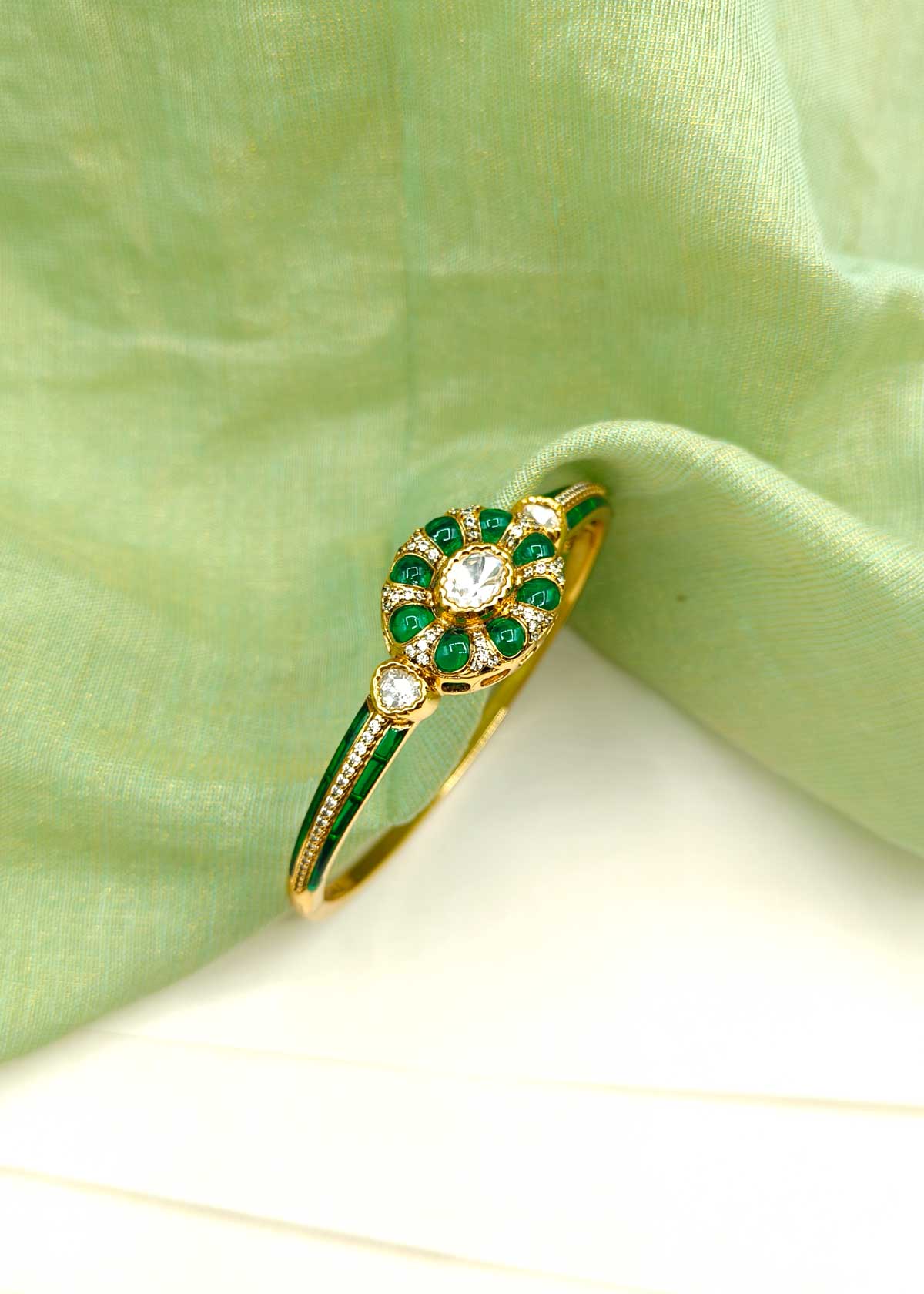 Traditional Gold Plated Kundan Cubic Zircon Openable Kada Bracelet For Women