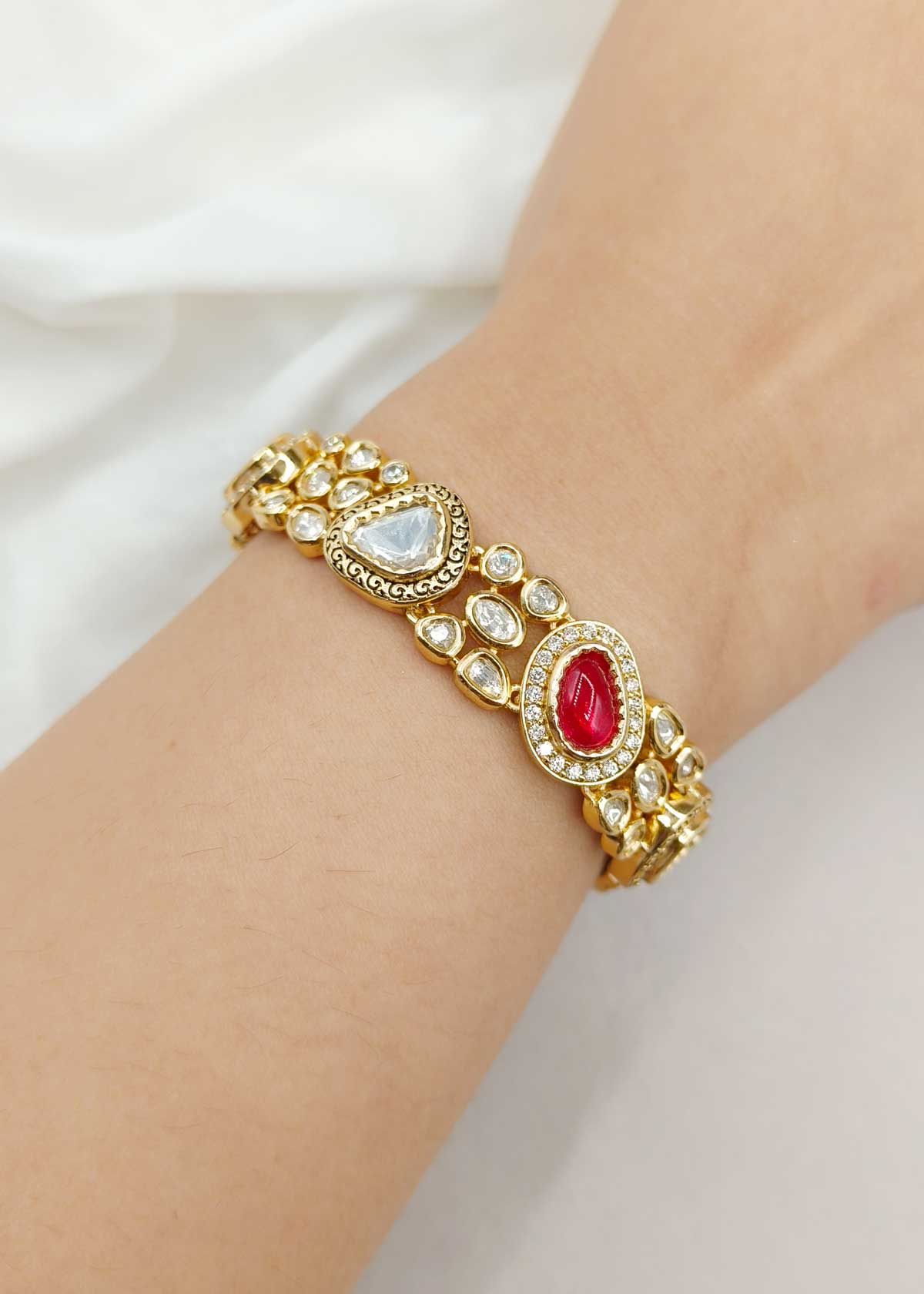Versatile Kundan Cubic Zircon Gold Plated Slider Loose Bracelet For Women