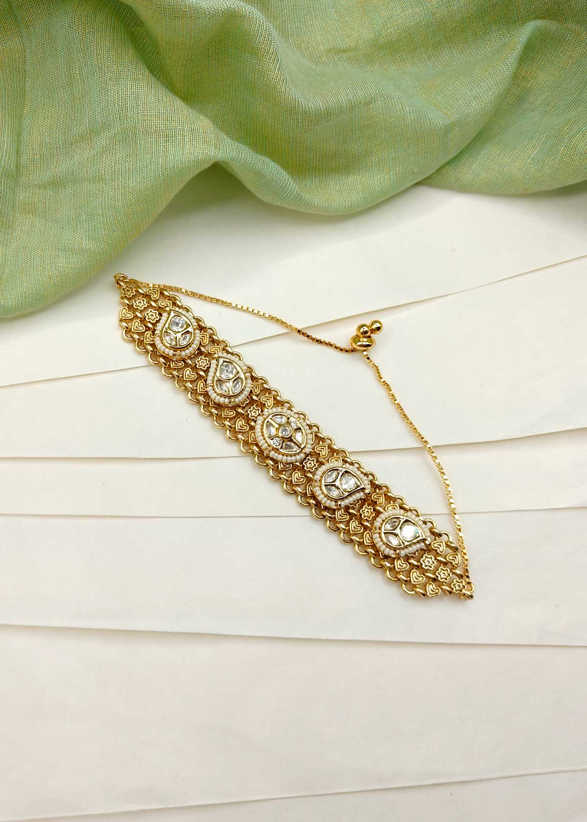 Charming Kundan Gold Plated Slider Loose Bracelet For Women