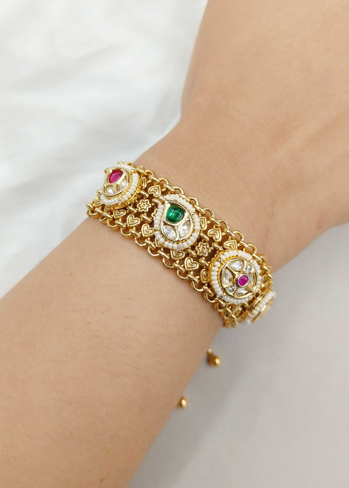 Charming Kundan Gold Plated Slider Loose Bracelet For Women