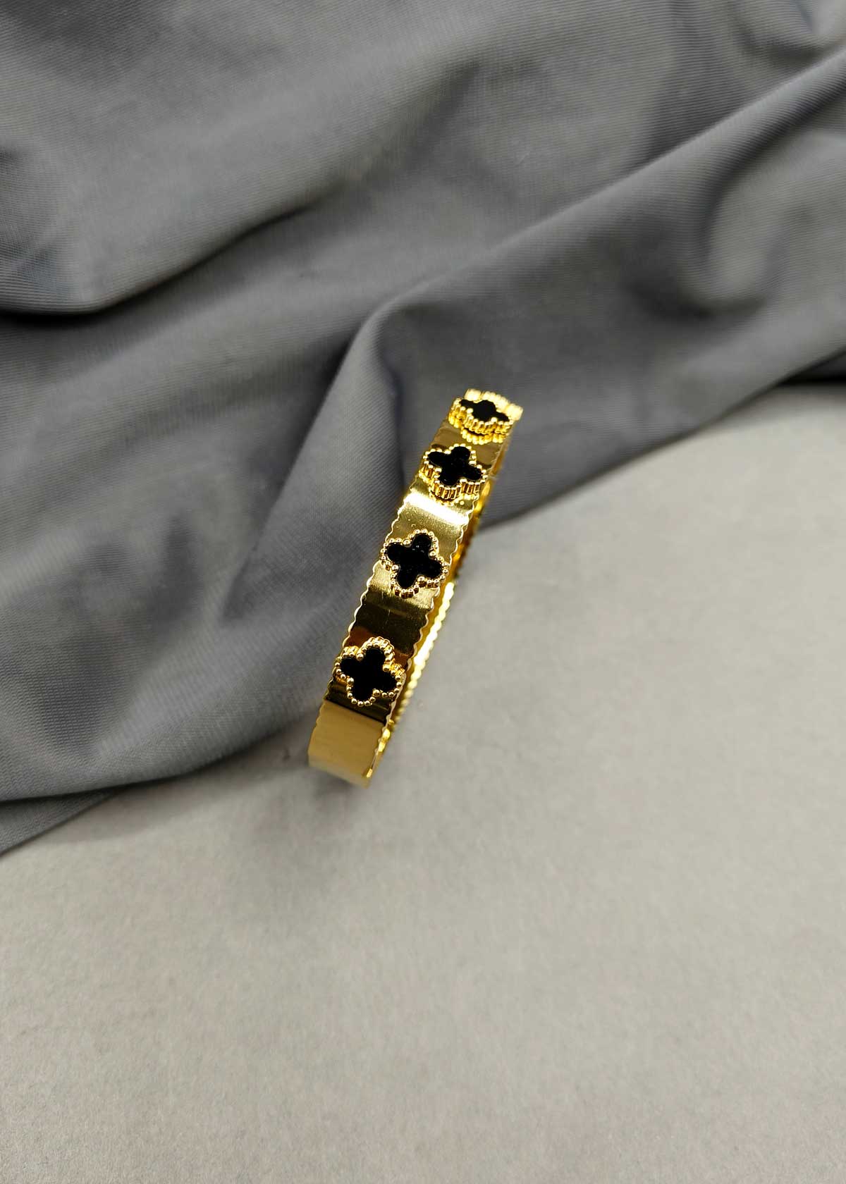 Beautiful Clover Mother Of Pearl Gold Plated Bracelet Kada For Women