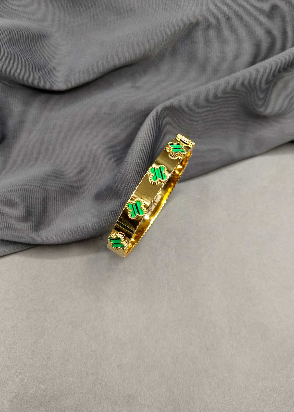 Beautiful Clover Mother Of Pearl Gold Plated Bracelet Kada For Women
