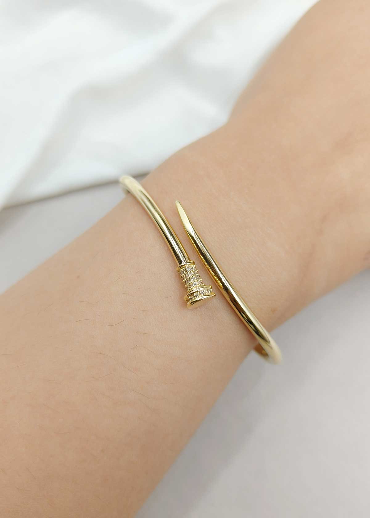 Bold Nail Inspired Cubic Zircon Gold Plated Kada Bracetet For Women