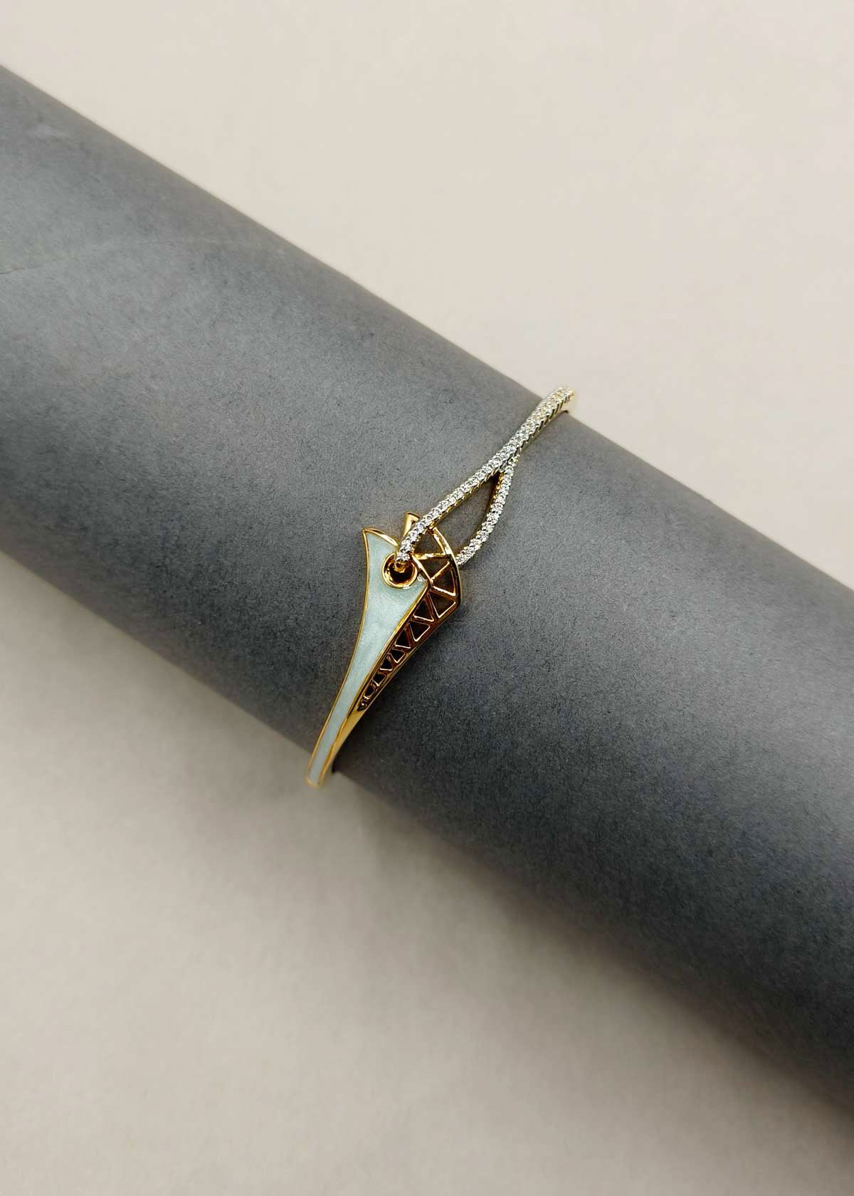 Unique Geometric Cubic Zircon Gold Silver Plated Kada Bracetet For Women