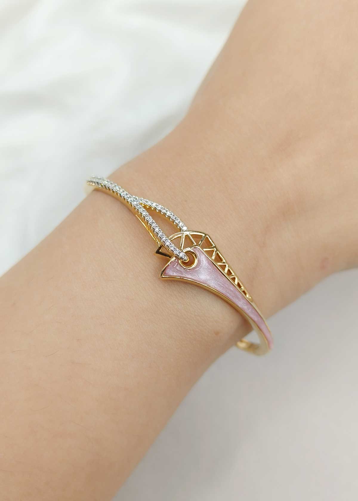 Unique Geometric Cubic Zircon Gold Silver Plated Kada Bracetet For Women