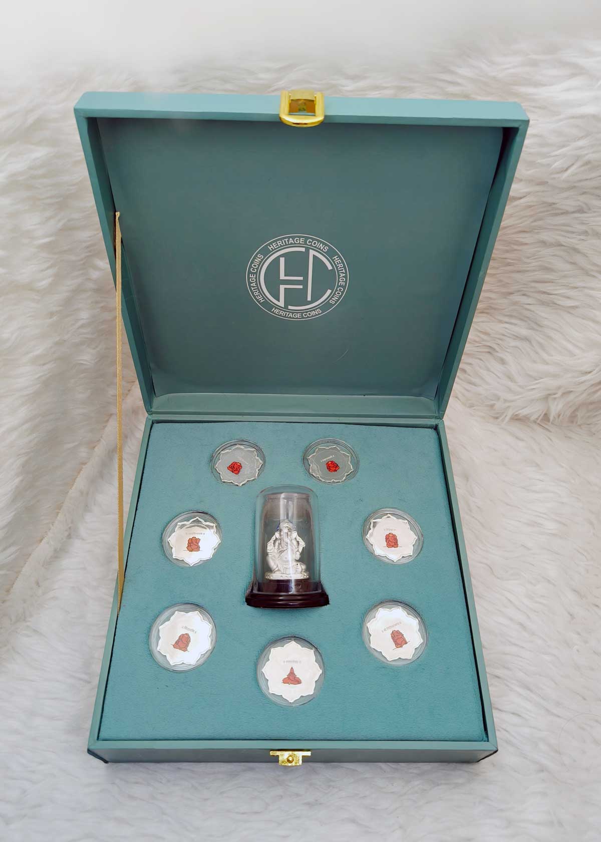 92.5 Sterling Silver Ganesh Idol And Ganesh Silver Coin Gifting Box