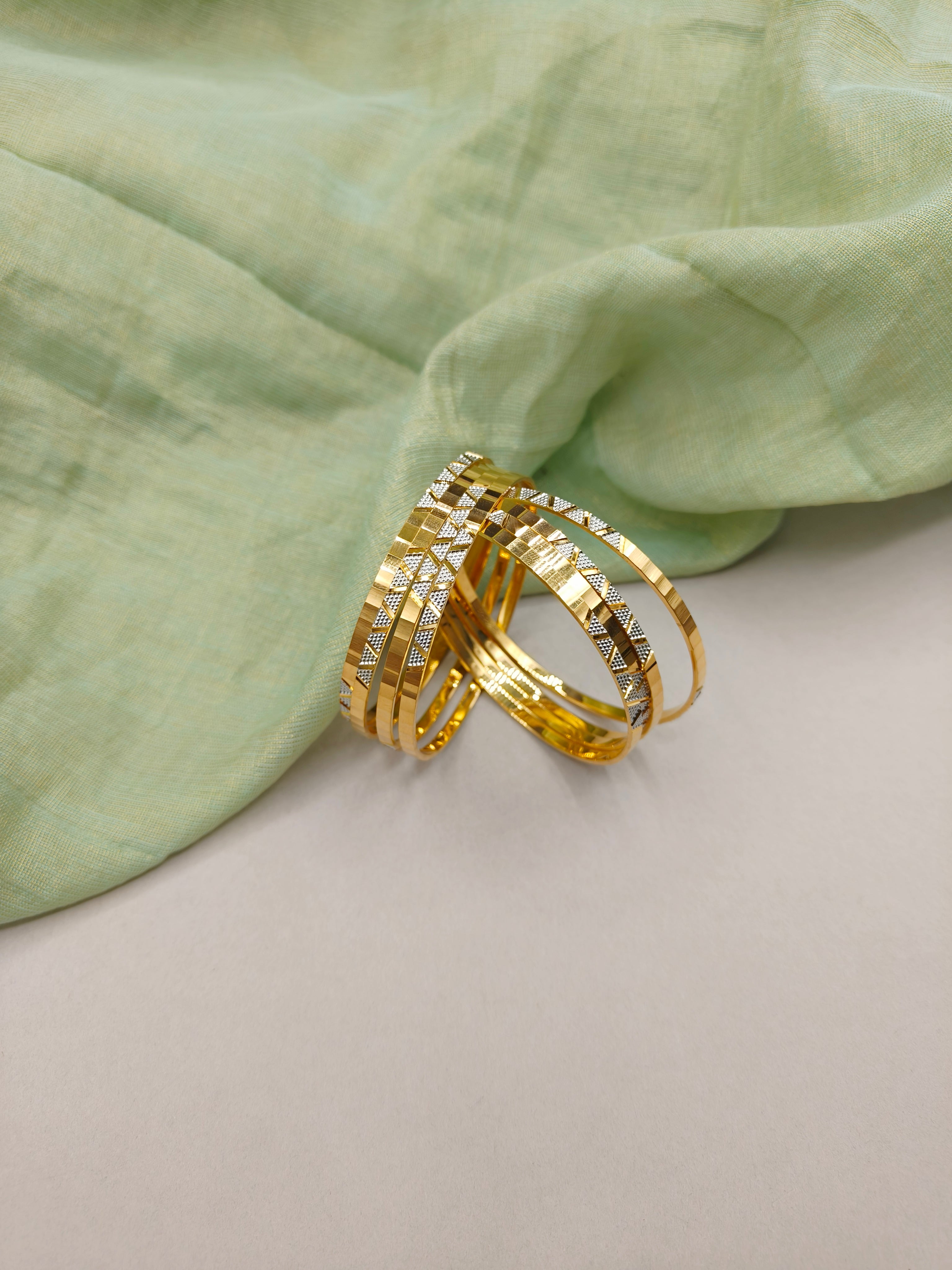 1 Gram Gold And Silver Plated Geometric Block Pattern Bangles (8Pcs)