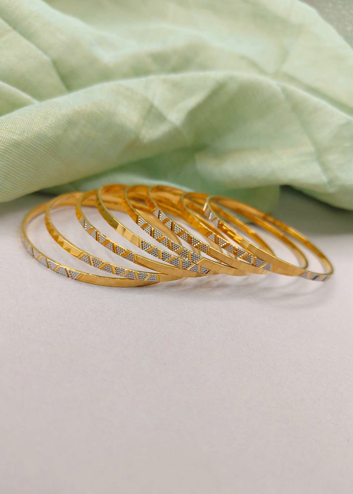 1 Gram Gold And Silver Plated Geometric Block Pattern Bangles (8Pcs)