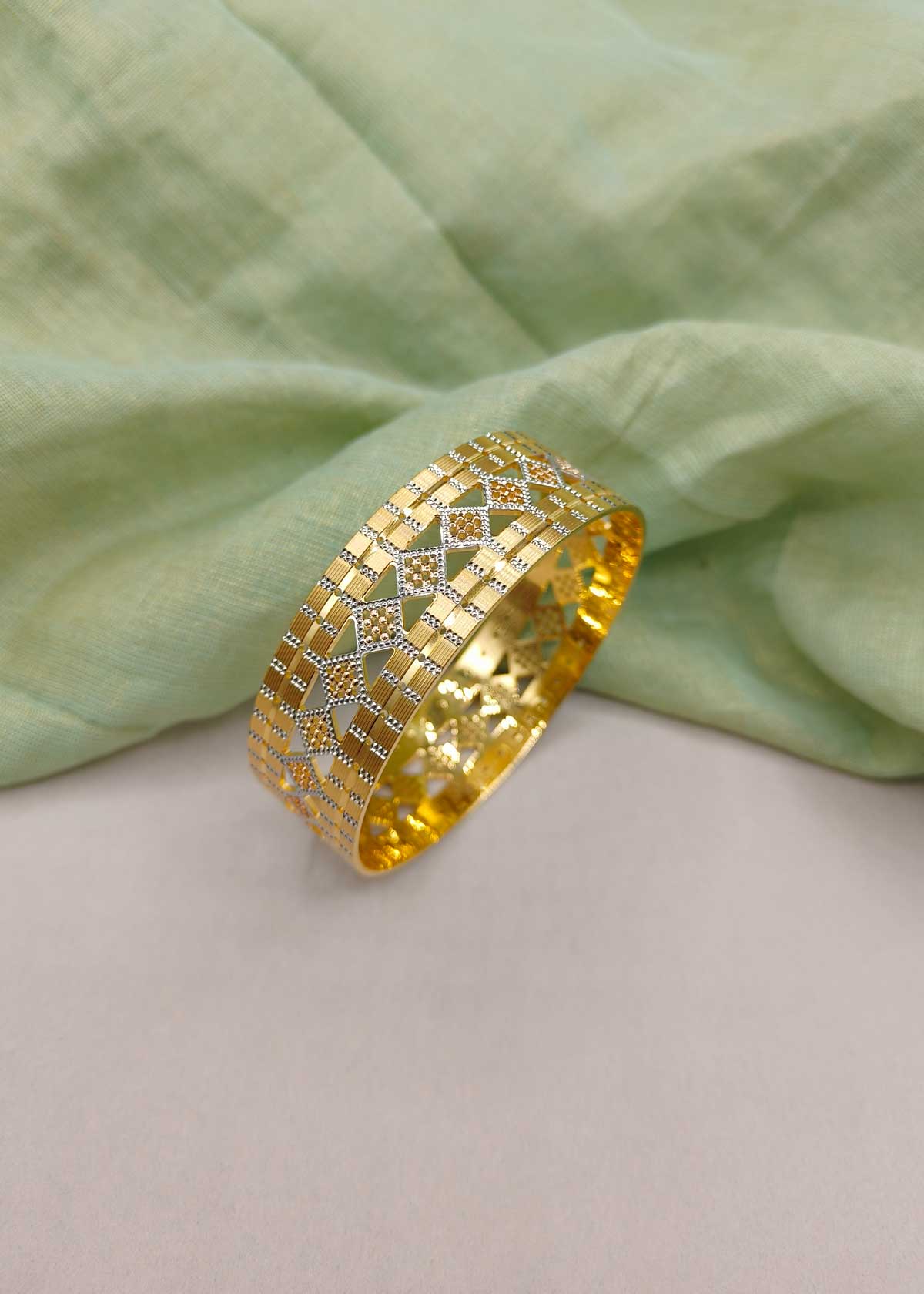 1 Gram Gold Triple Polish Cutwork Pattern Kada Bangle (1Pc)