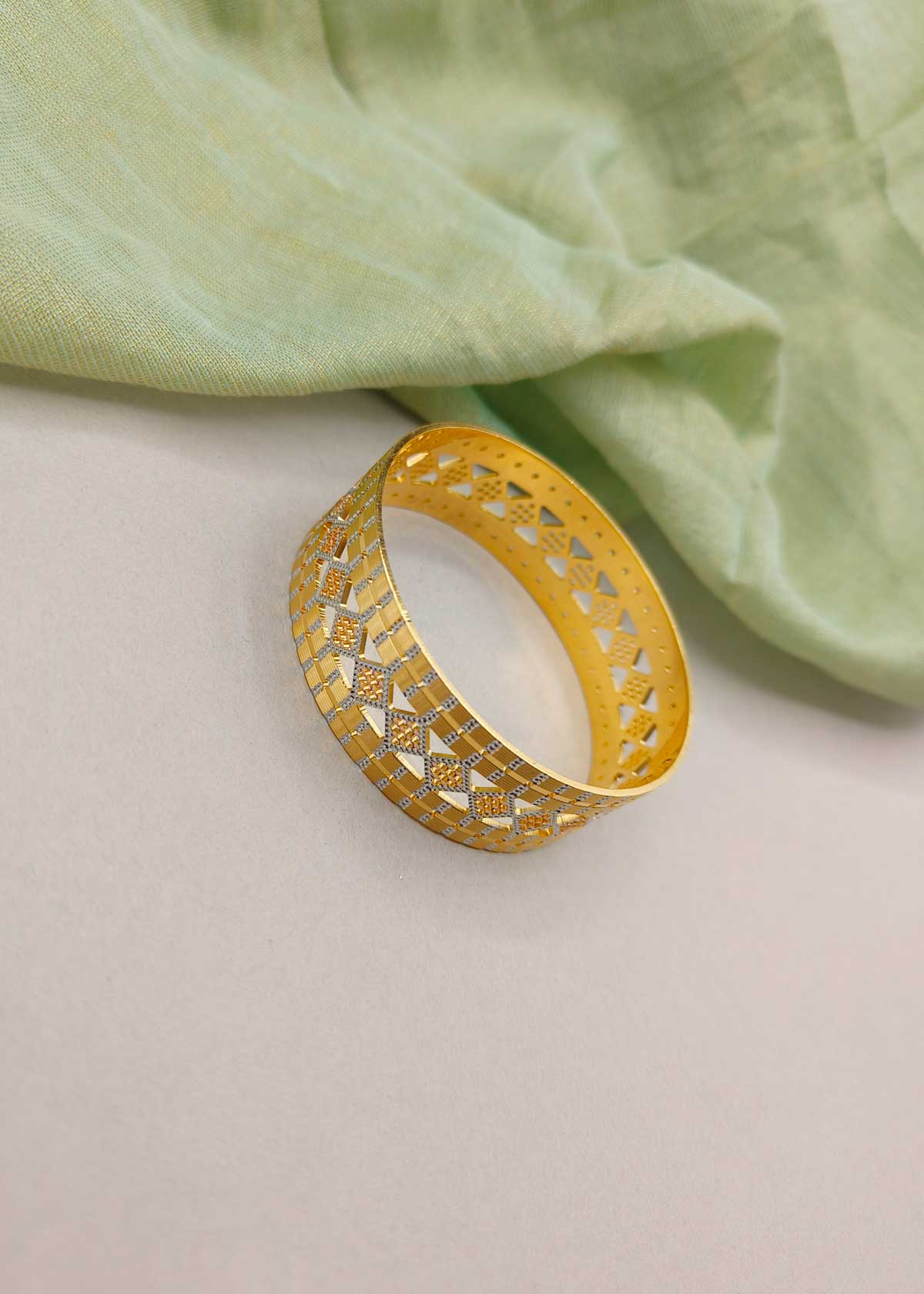 1 Gram Gold Triple Polish Cutwork Pattern Kada Bangle (1Pc)