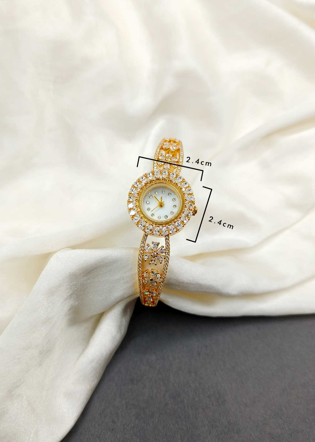 Dazzling Gold Plated Cubic Zircon Cuff Style Women Watch