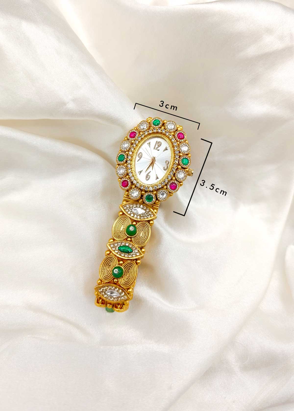 Antique Gold Plated Kundan And Cubic Zircon Women Watch