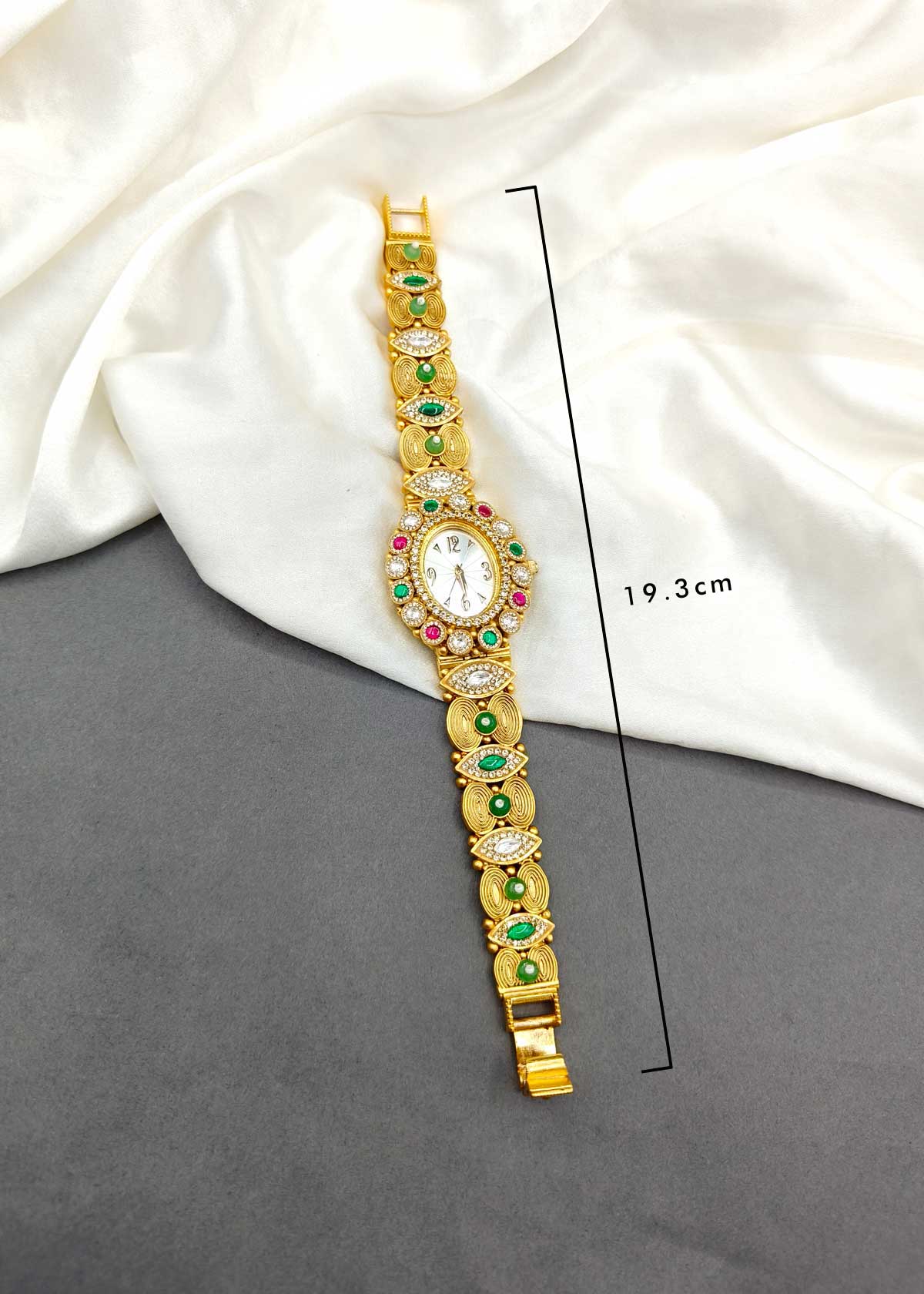 Antique Gold Plated Kundan And Cubic Zircon Women Watch